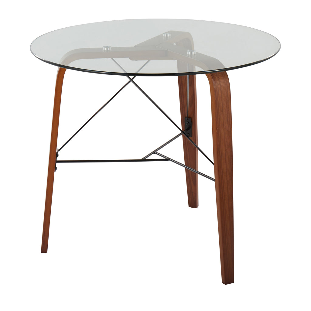 Trilogy Contemporary Round Dinette Table in Walnut Wood and Clear Glass by LumiSource