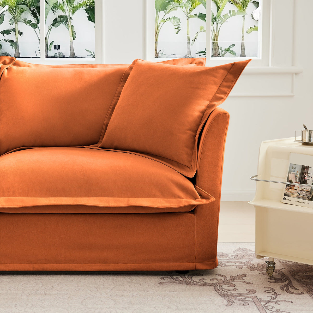 Set of 2 Slipcovered Armchairs,Deep Seat Accent Chair Set for Living Room, Reading Room, Bedroom and Working Spaces,Armchair Sets with Large Soft Pillows,Chenille Fabric,Orange