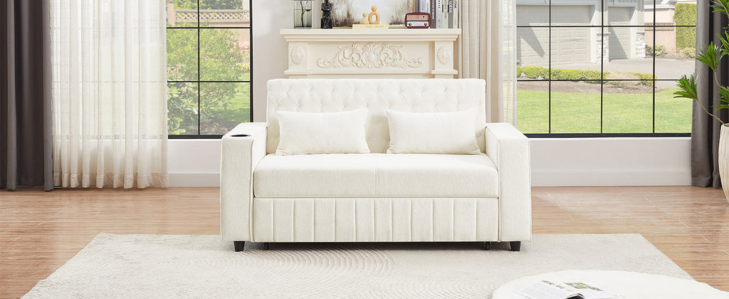 61.4' Pull-out Sofa Bed Convertible Couch Loveseat Sofa Modern Sleeper Sofa with Adjustable Backrest for Living Room, Beige