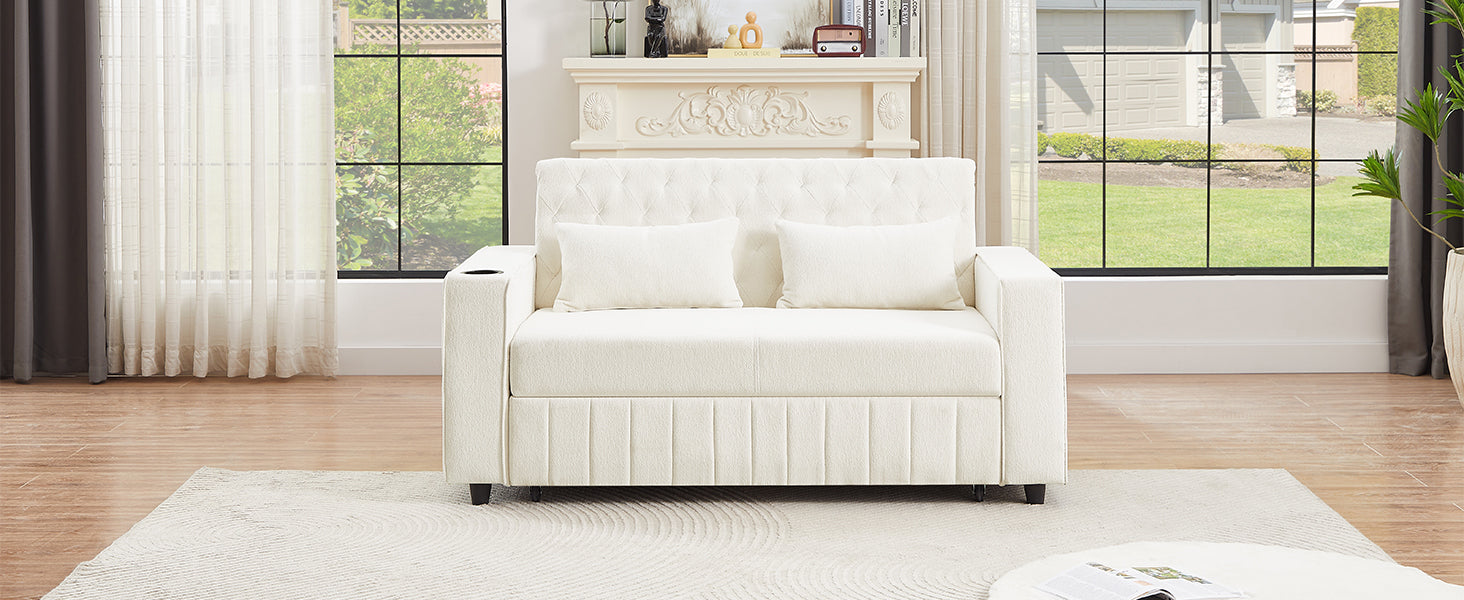 61.4' Pull-out Sofa Bed Convertible Couch Loveseat Sofa Modern Sleeper Sofa with Adjustable Backrest for Living Room, Beige