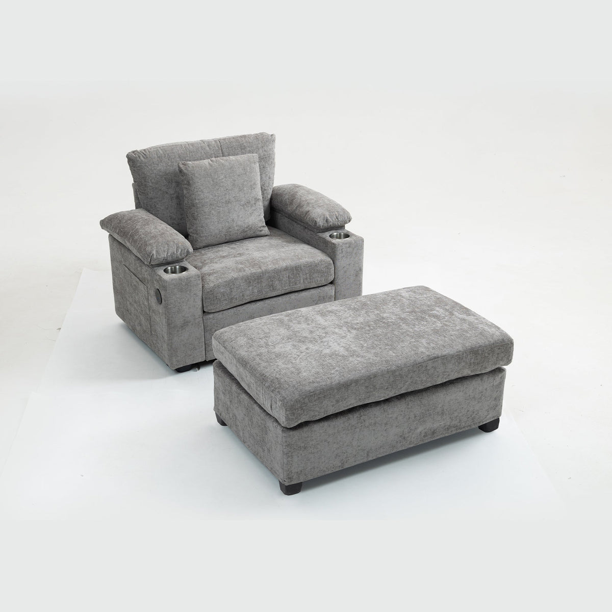 Modern Oversized Chair with Ottoman,Chenille Fabric Sofa Bed,Accent Chair Comfy Sofa with Cupholders and USB Charging Ports Chair for Living Room,Bedroom,Apartment