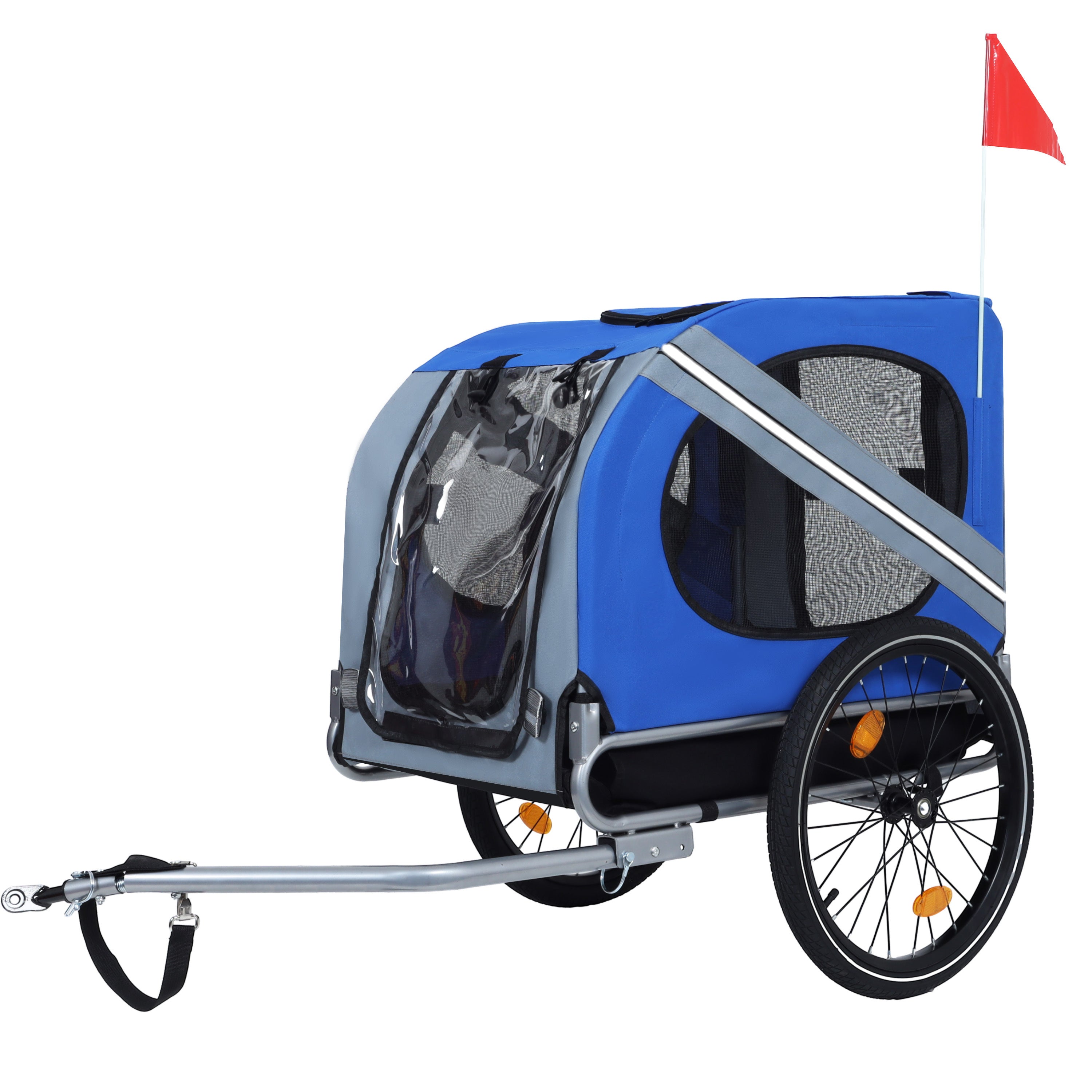 Large Folding Bike Trailer for Dogs – 66LB Capacity All-Terrain Pet Carrier, Durable Steel Frame for Cycling, Jogging, Camping & Outdoor Adventures, Blue-Gray