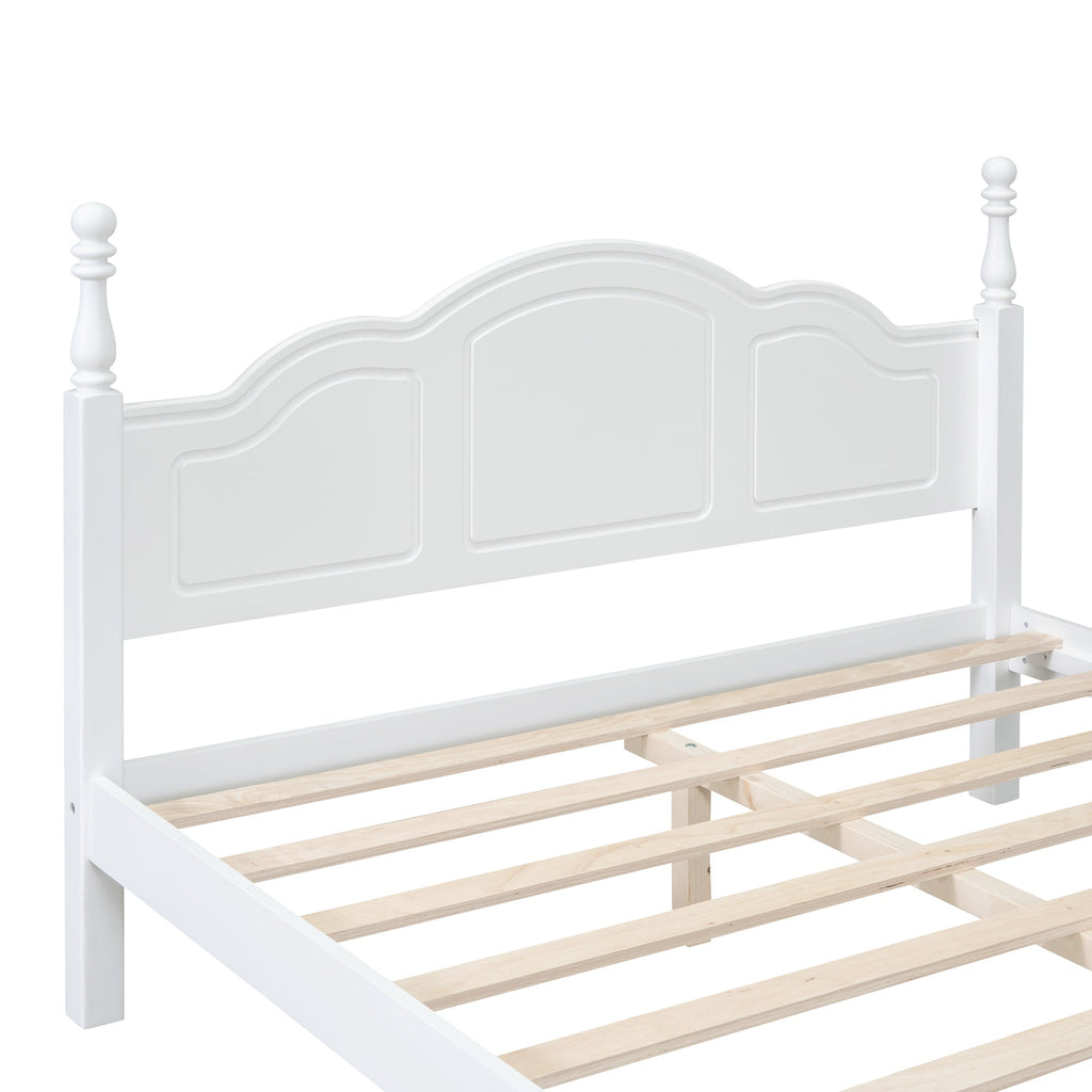 3-Pieces Bedroom Sets,Queen Size Wood Platform Bed  and Two Nightstands-White