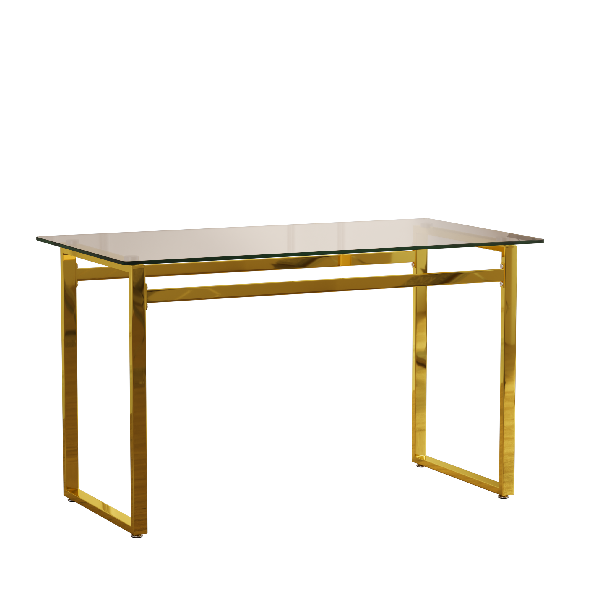 Modern Minimalist Rectangular Glass Dining Table with Tempered Glass Tabletop and Golden Chrome Metal Legs for 4-6