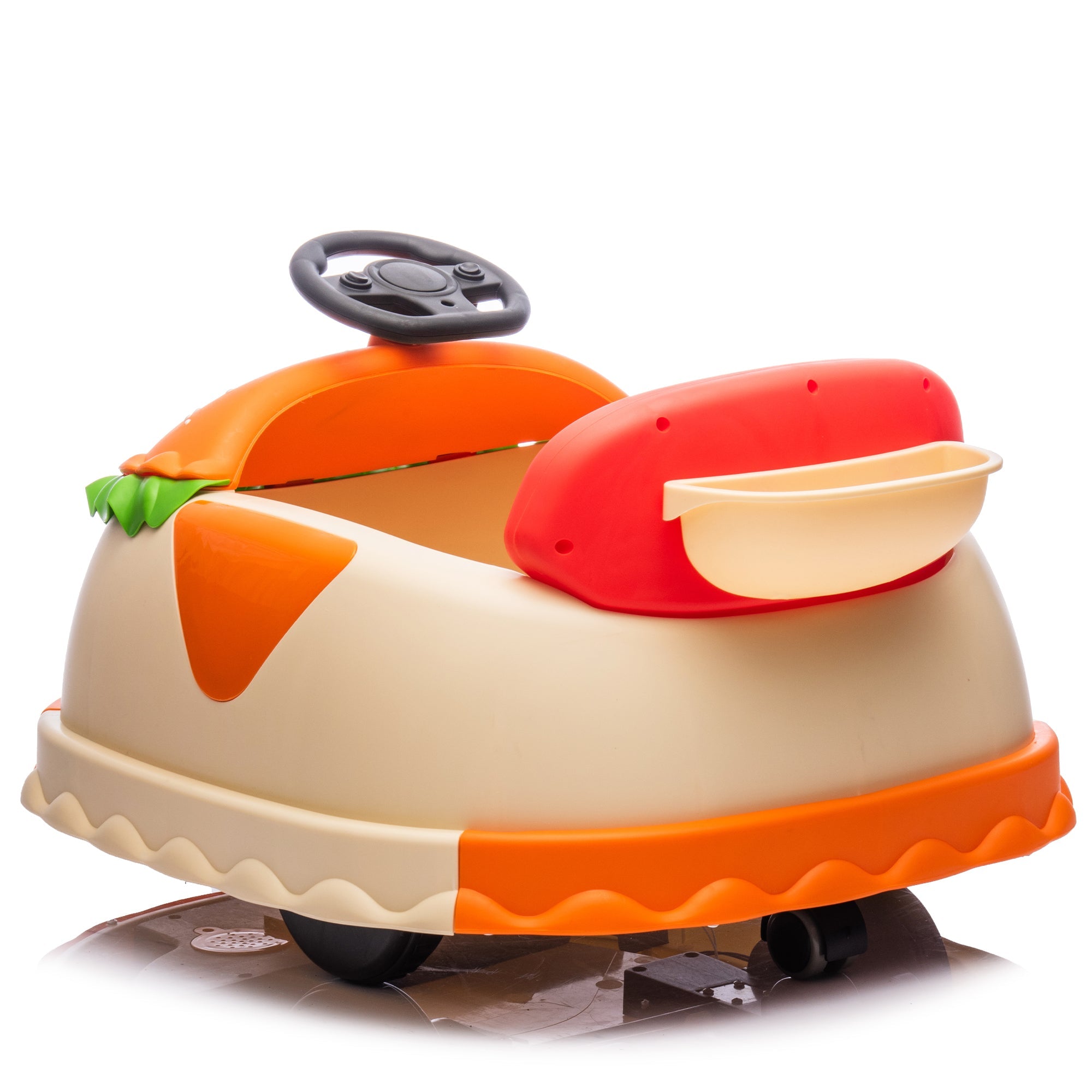 12V Kids Ride On Electric Bumper Car W/Parents Control,Cute&Realistic Hamburger Design,360 Degree Rotation,Storing Space,Bluetooth,Music,USB,Silent wheel,LED Lights,Power Display,Anti-rollover For 2-5