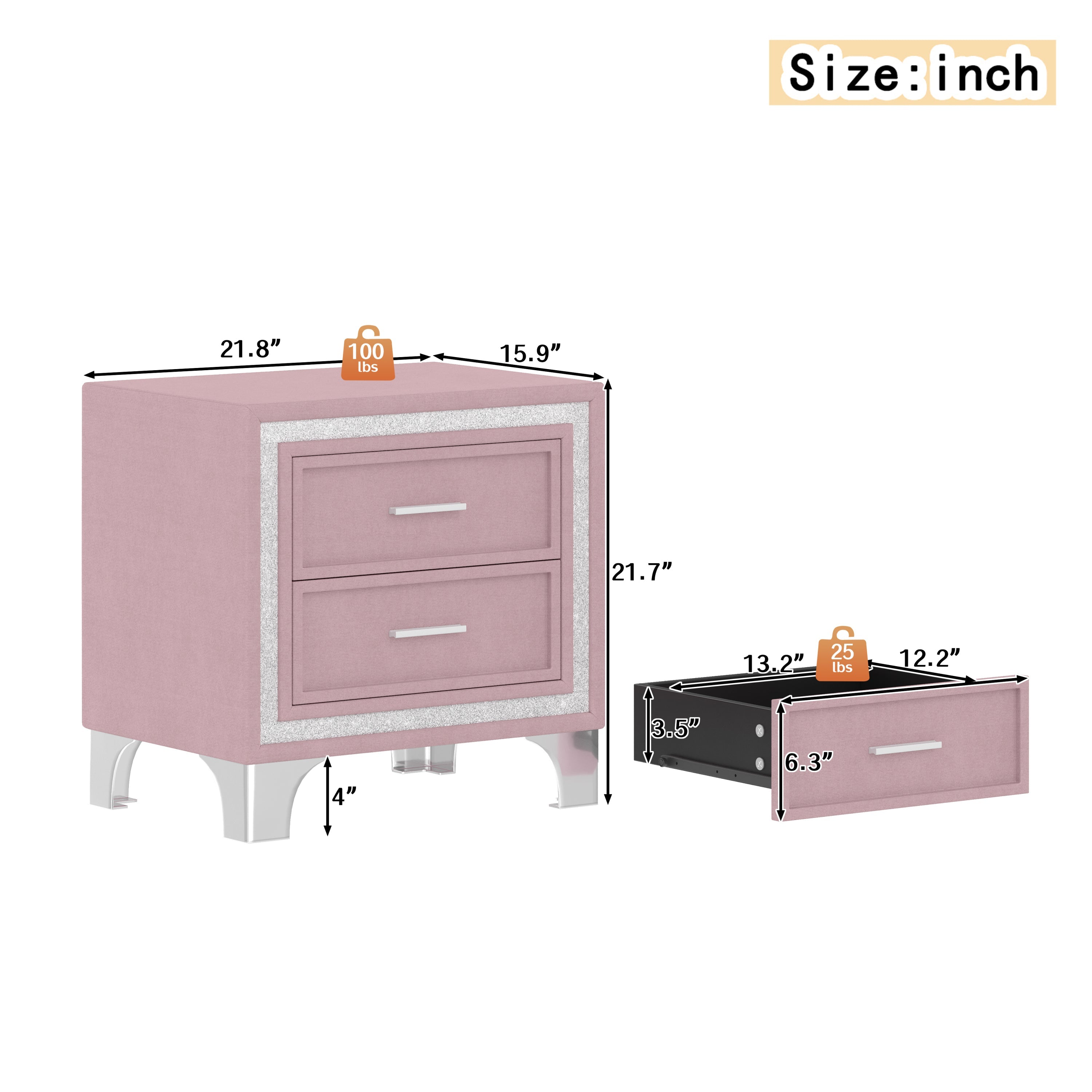 3-Pieces Bedroom Sets,Queen Size Upholstered Platform Bed with LED Lights and Two Nightstands-Pink