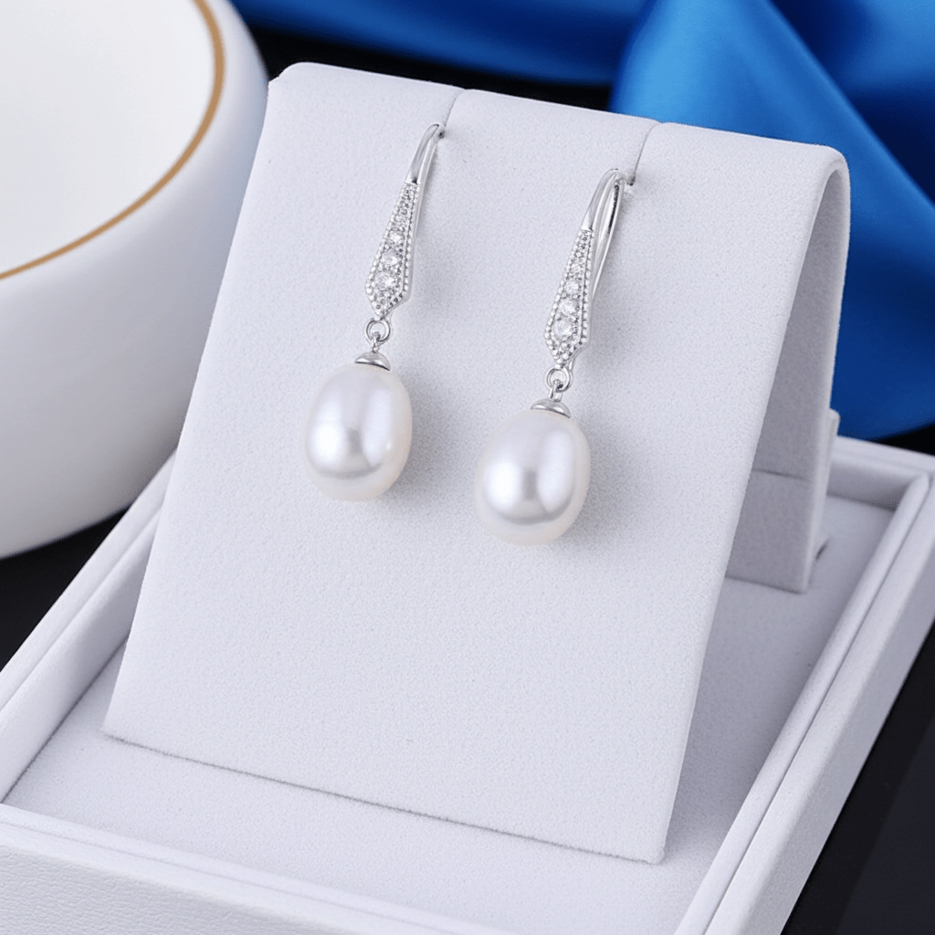 Elegant 925 Sterling Silver Pearl Drop Earrings – Hypoallergenic & Rhodium-Plated for Sensitive Skin | Amtikiss Casuals