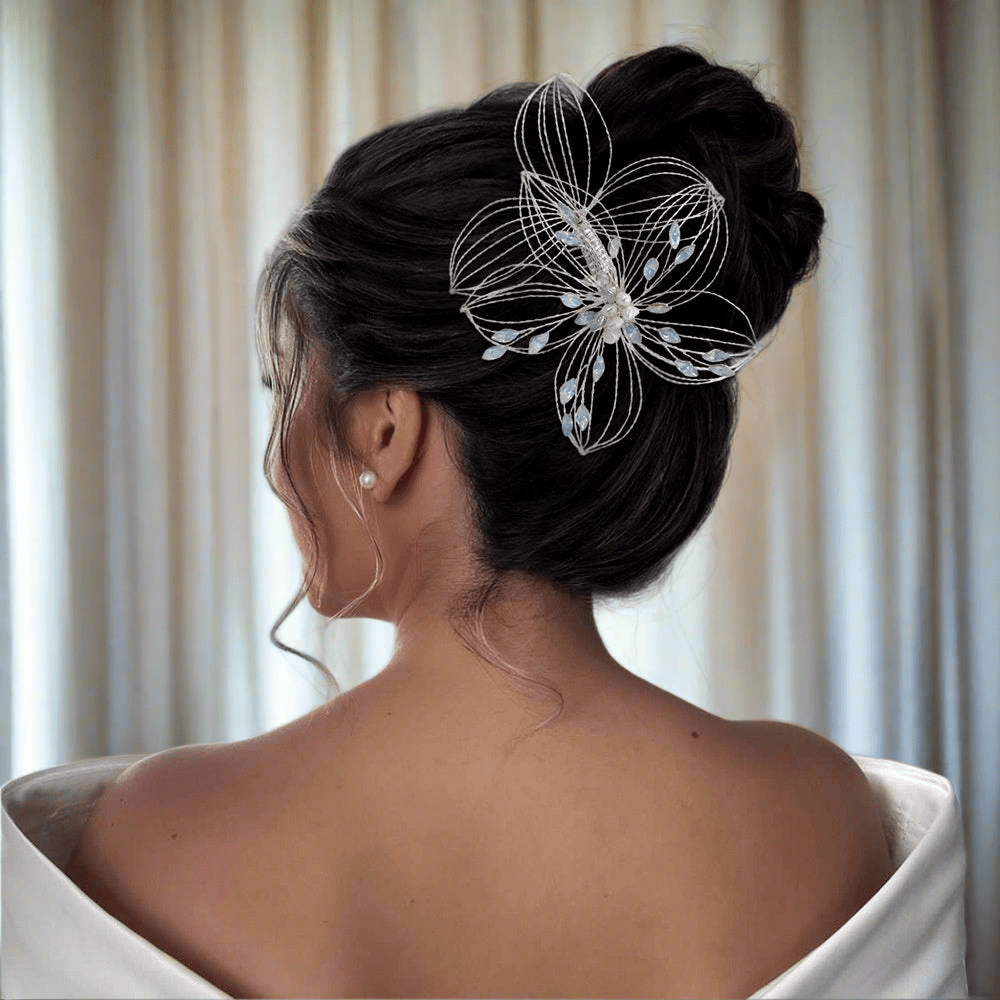 Elegant Antique Crystal & Pearl Floral Hair Pin – Bridal Hair Comb & Antique Floral Hair Pin