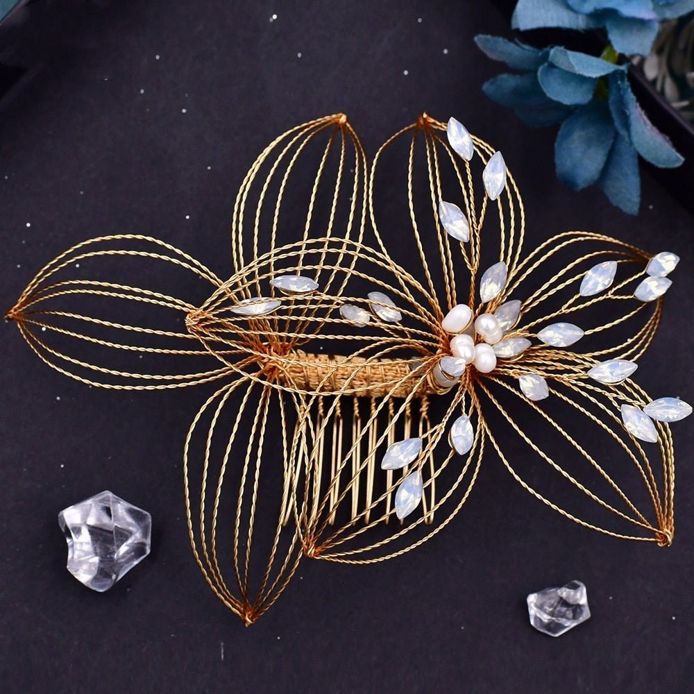 Elegant Antique Crystal & Pearl Floral Hair Pin – Bridal Hair Comb & Antique Floral Hair Pin