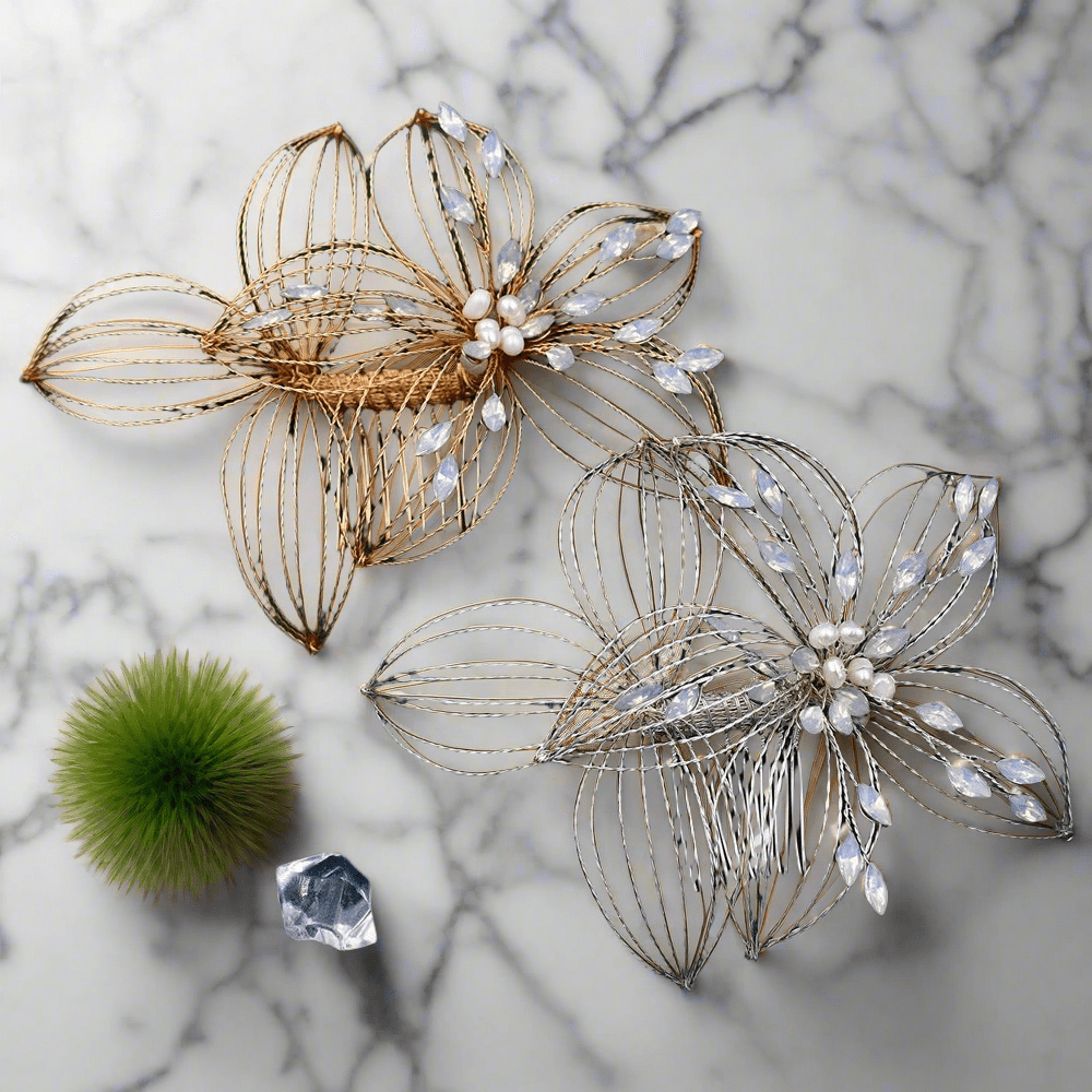 Elegant Antique Crystal & Pearl Floral Hair Pin – Bridal Hair Comb & Antique Floral Hair Pin