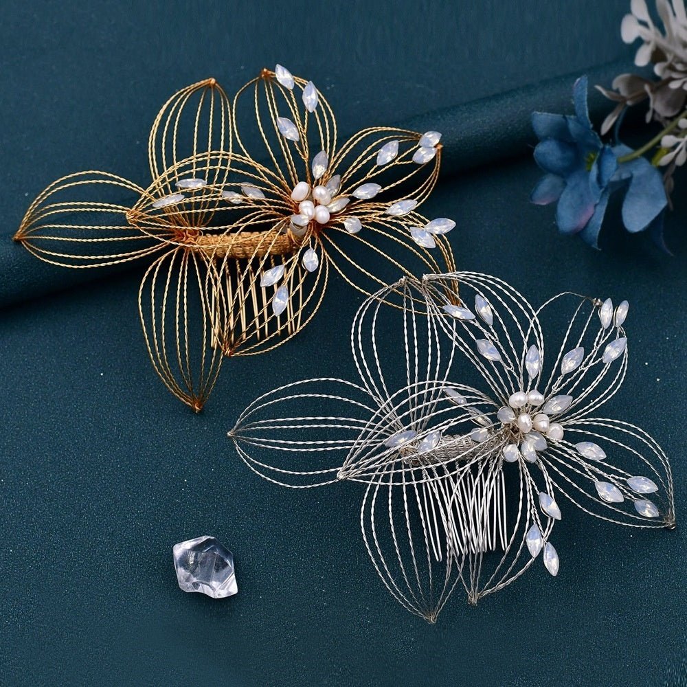 Elegant Antique Crystal & Pearl Floral Hair Pin – Bridal Hair Comb & Antique Floral Hair Pin