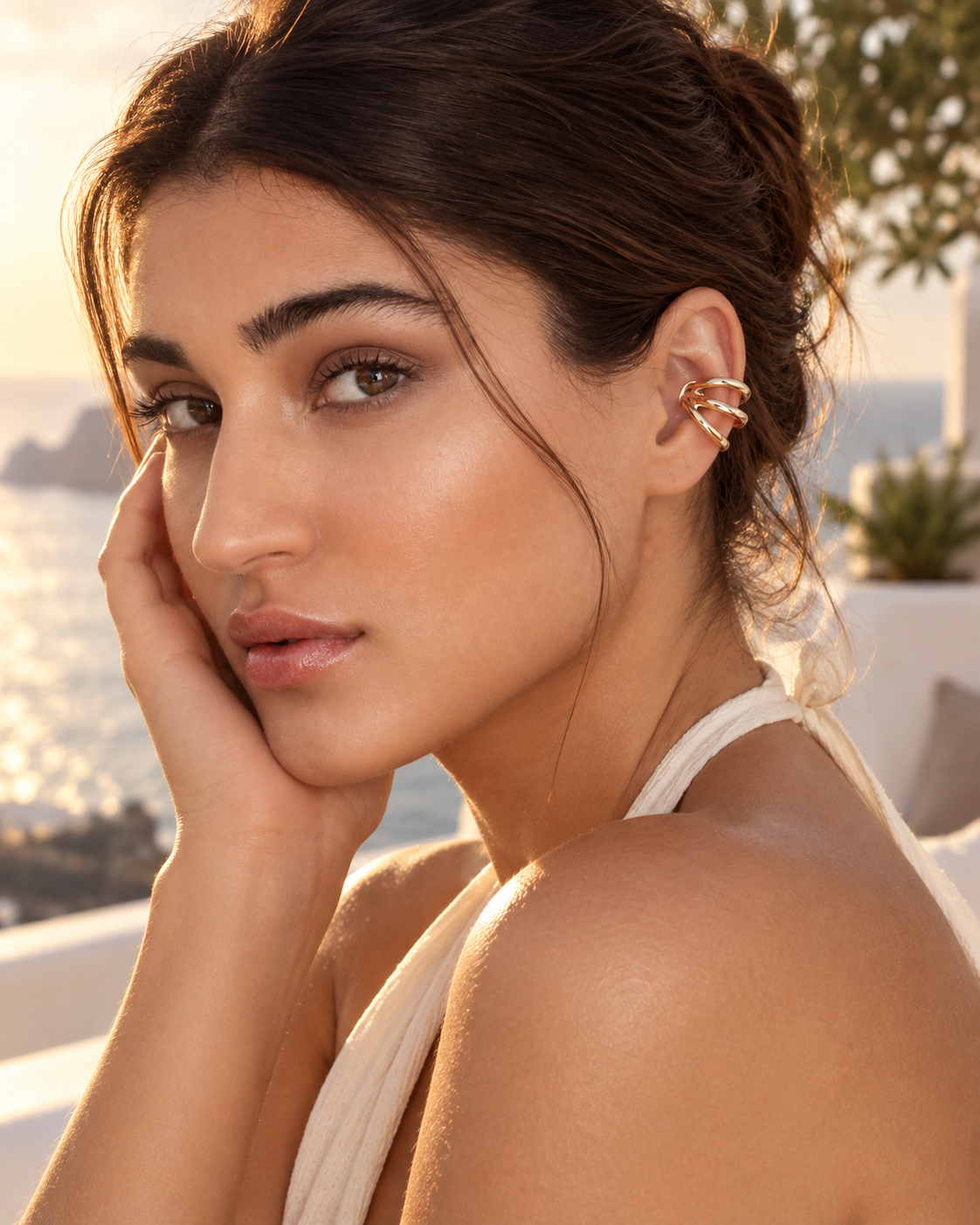 Ellen Sculptural Triple Loop Gold Ear Cuff