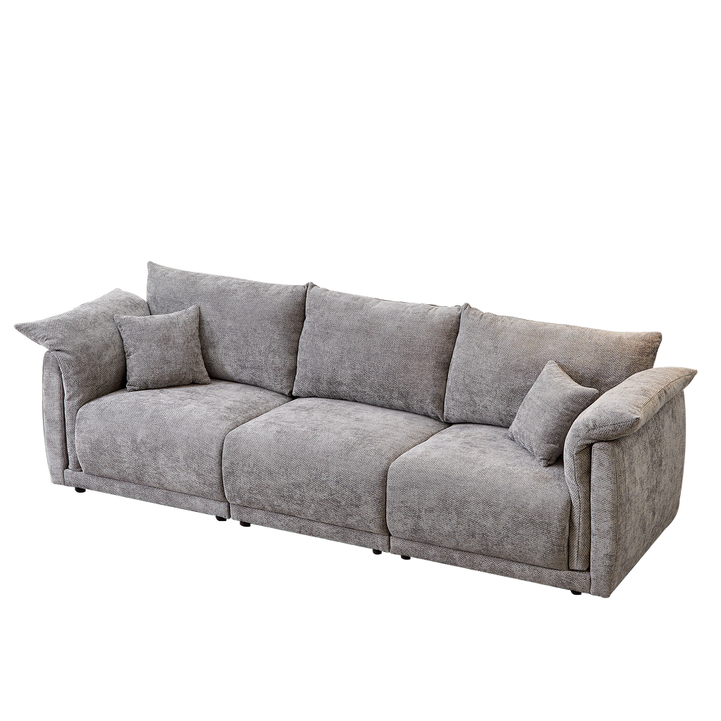 98.5' 3-seater sofa with unique design and soft arm pillows Contemporary style linen sofa with 3 comfortable cushions with 2 pillows Suitable for living room bedroom and office,grey