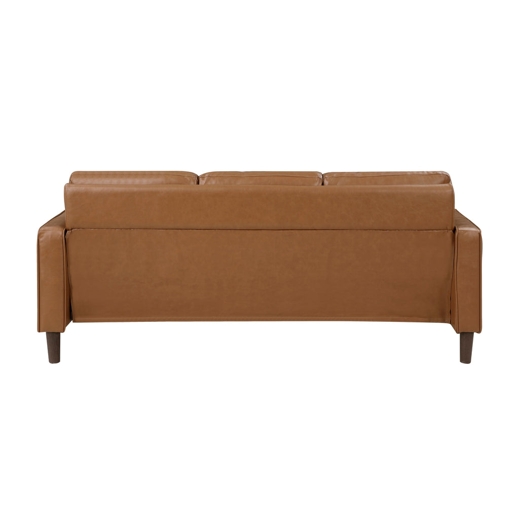Modern Living Room Furniture 2pc Set Sofa Loveseat Brown Faux Leather Upholstered Cushion Back Seat Solid Wood
