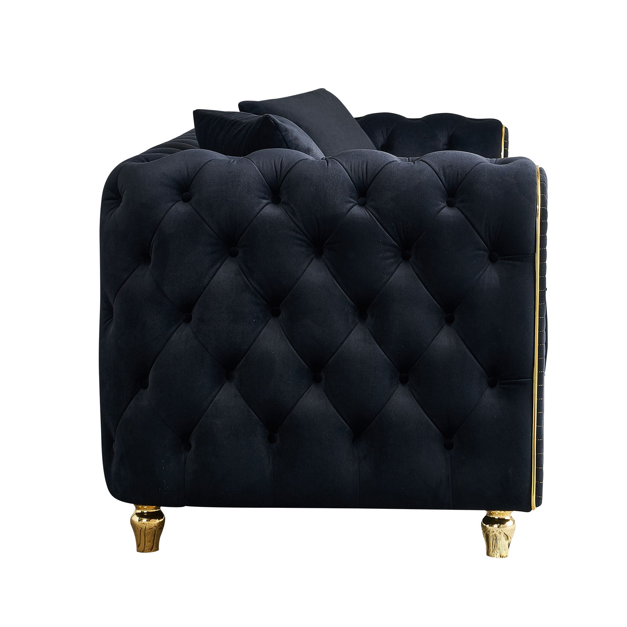 86'' W Luxury Modern Tufted Sofa with 2pcs of toss pillows for Living Room ,Bedroom,Black Color