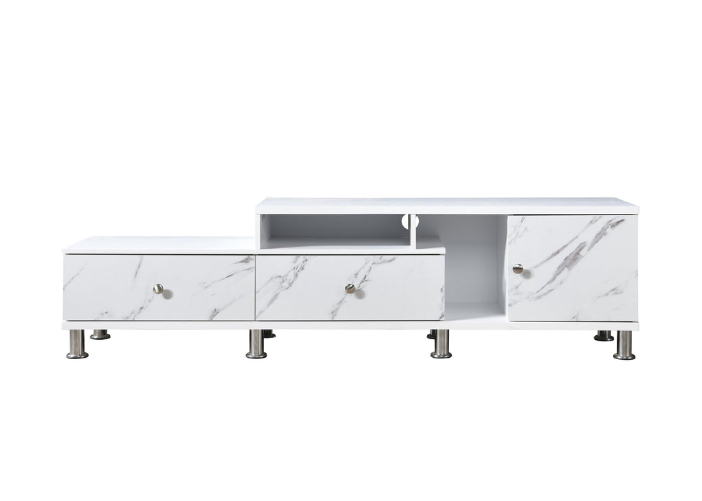 1pc Modern Sleek White Finish Faux Marble Accents Silver-tone Legs TV Stand Console Living Room Furniture