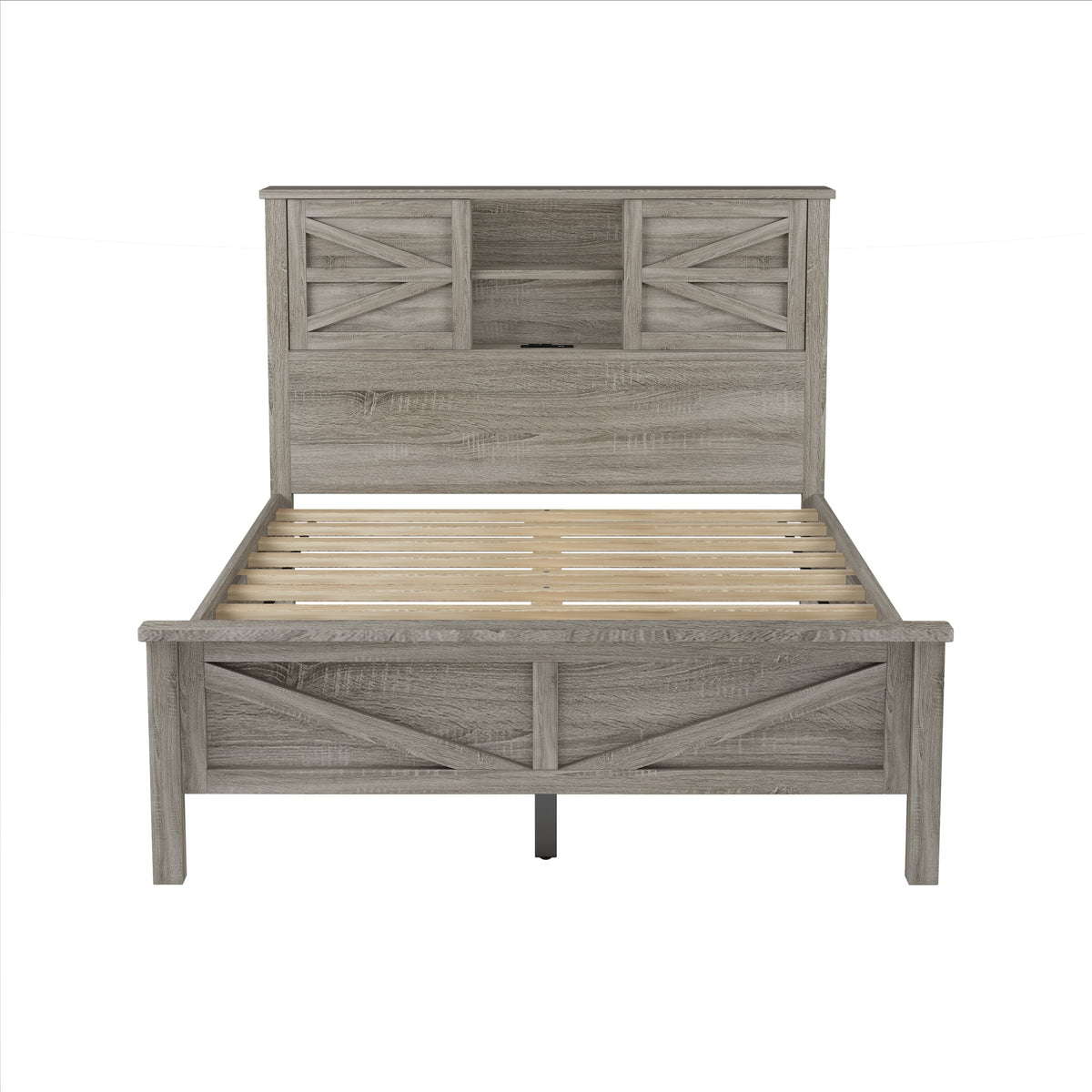 3-Pieces Bedroom Sets Full Size Farmhouse Platform Bed with Double Sliding Door Storage Headboard and Charging Station, Storage Nightstand and Dresser, Antique Gray(Old SKU HL000091AAG)
