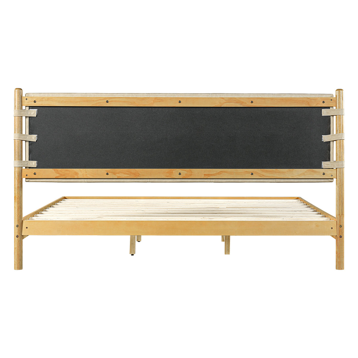 Modern King Bed Frame Set with 2 Nightstands, Beige Wood Platform Bed with Headboard and Matching Bedside Tables for Bedroom