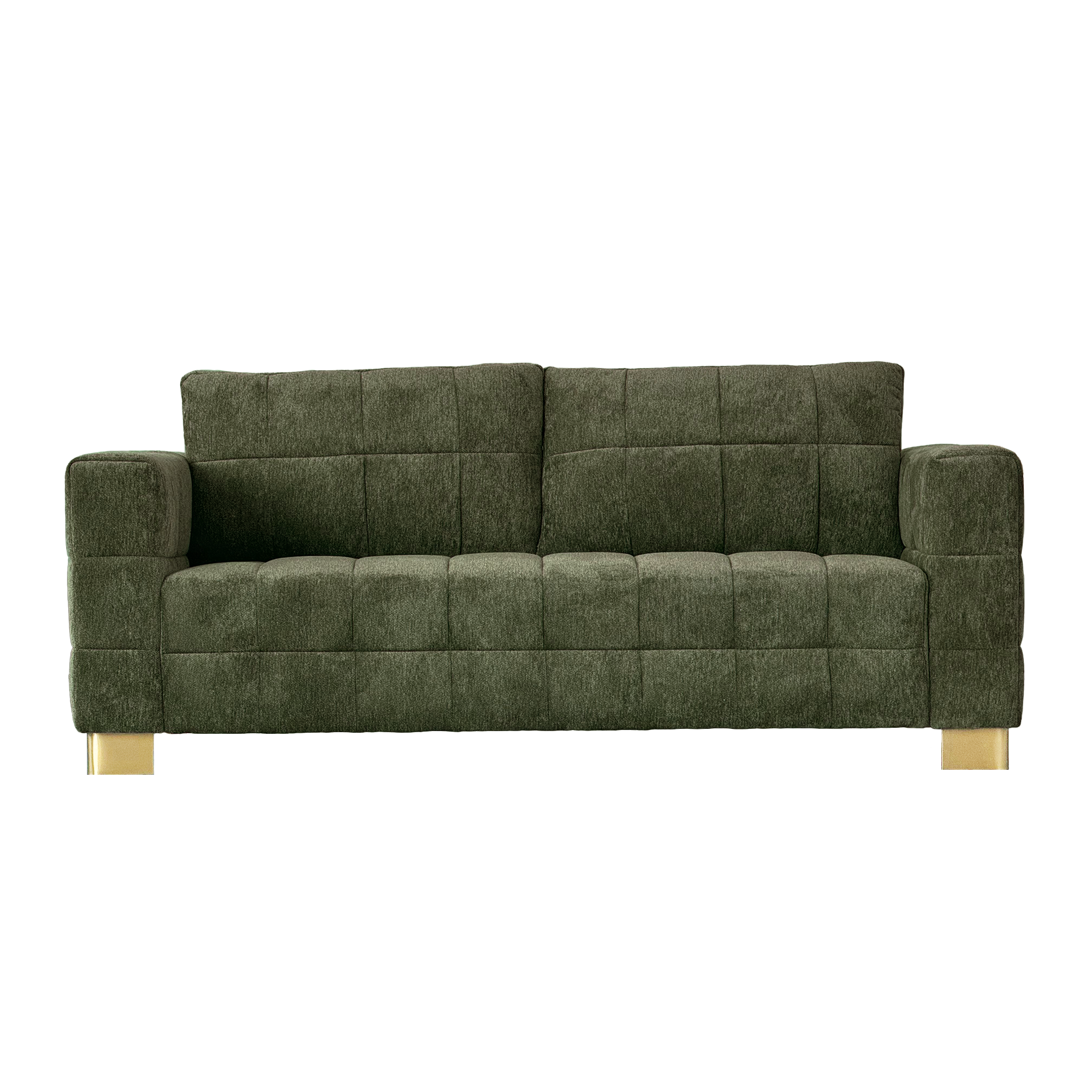 FX-P54-RG SOFA  Modern Green Chenille Sofa Couch, 3-Seater with Square-Tufted Design & Custom Stainless-Steel Legs Comfortable Living Room Couch for Apartment & Small Spaces
