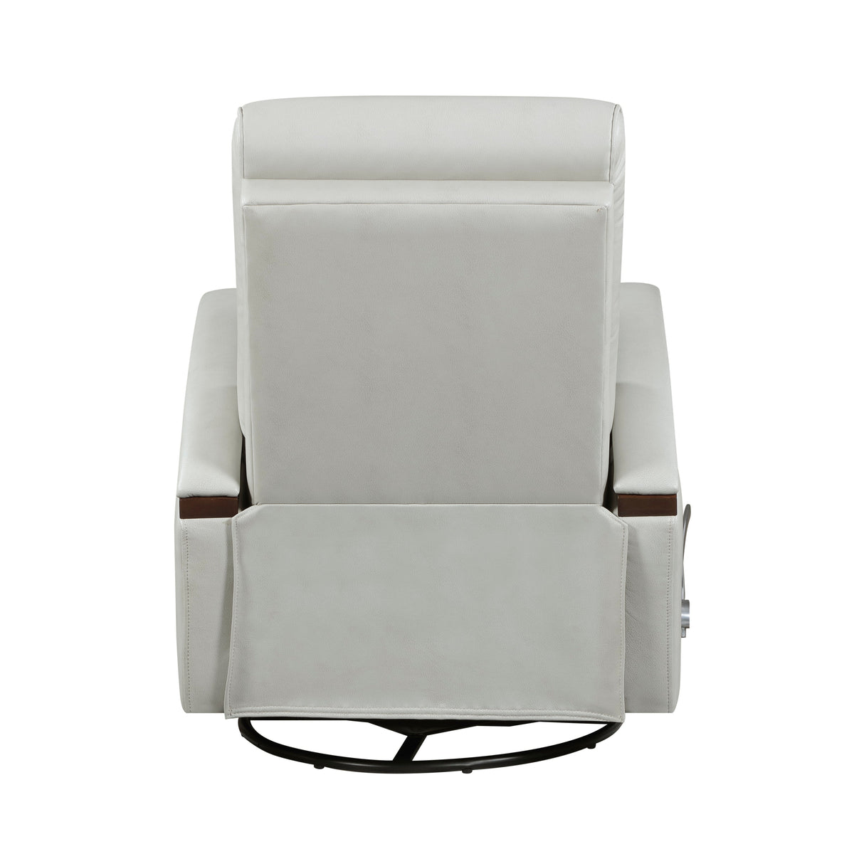 1pc Swivel Gliding Recliner Faux Leather Upholstered Solid Rubberwood Arms Luxurious Living Room Furniture, Smoke Color