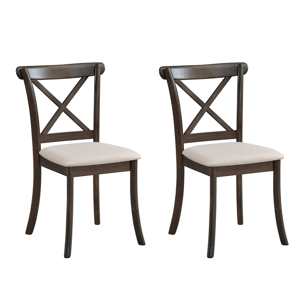 Wooden X Back Dining Chairs Set of 2, Modern Fabric Upholstered Kitchen Side 2PC Chairs, Cross Back Rubber Wood Farmhouse Dining Room Chair,Brown