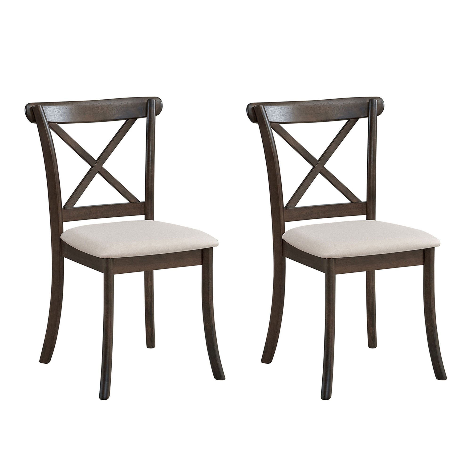 Wooden X Back Dining Chairs Set of 2, Modern Fabric Upholstered Kitchen Side 2PC Chairs, Cross Back Rubber Wood Farmhouse Dining Room Chair,Brown
