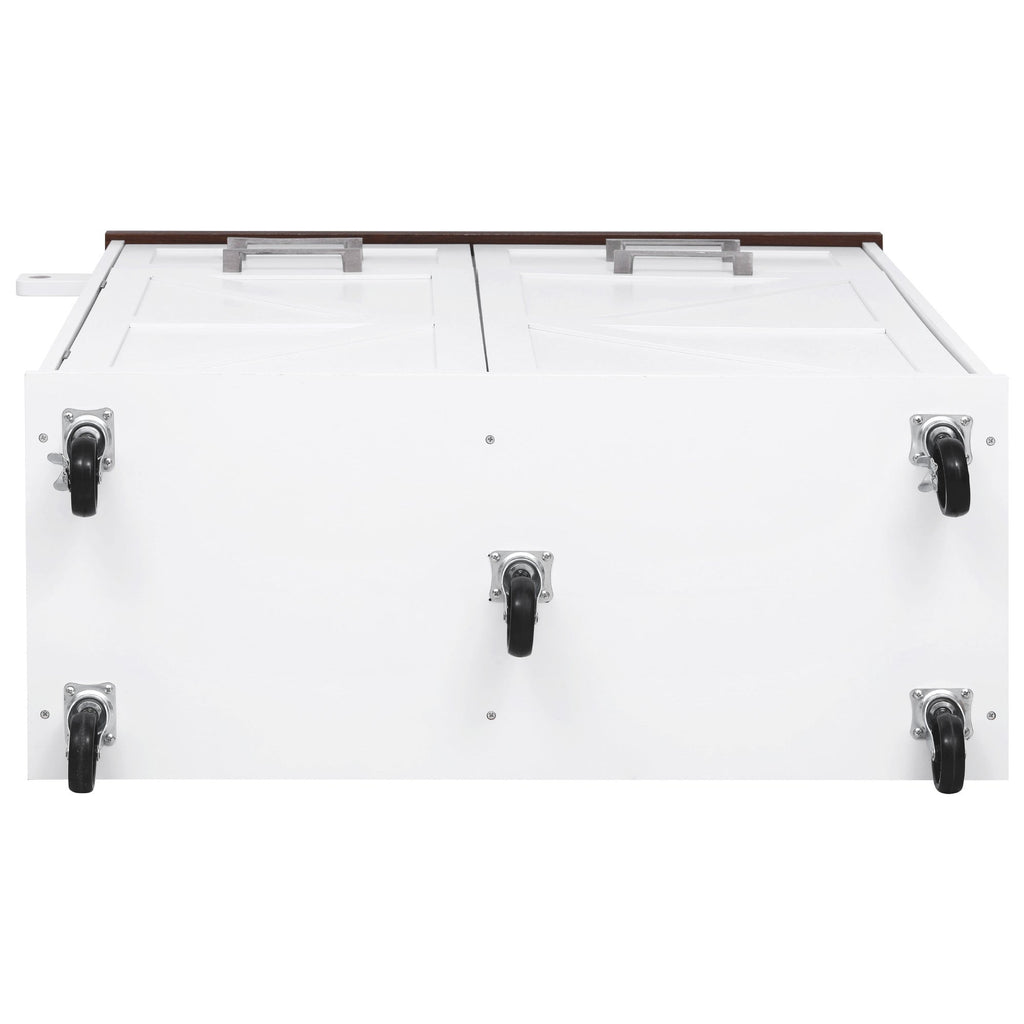 K&K 47.2' Farmhouse Kitchen Island with Drop Leaf, Kitchen Storage Island with Removable Side Racks, Two Drawers, Rolling Kitchen Cart on Wheels with Towel Rack, for Home, Kitchen, Dining Room, White