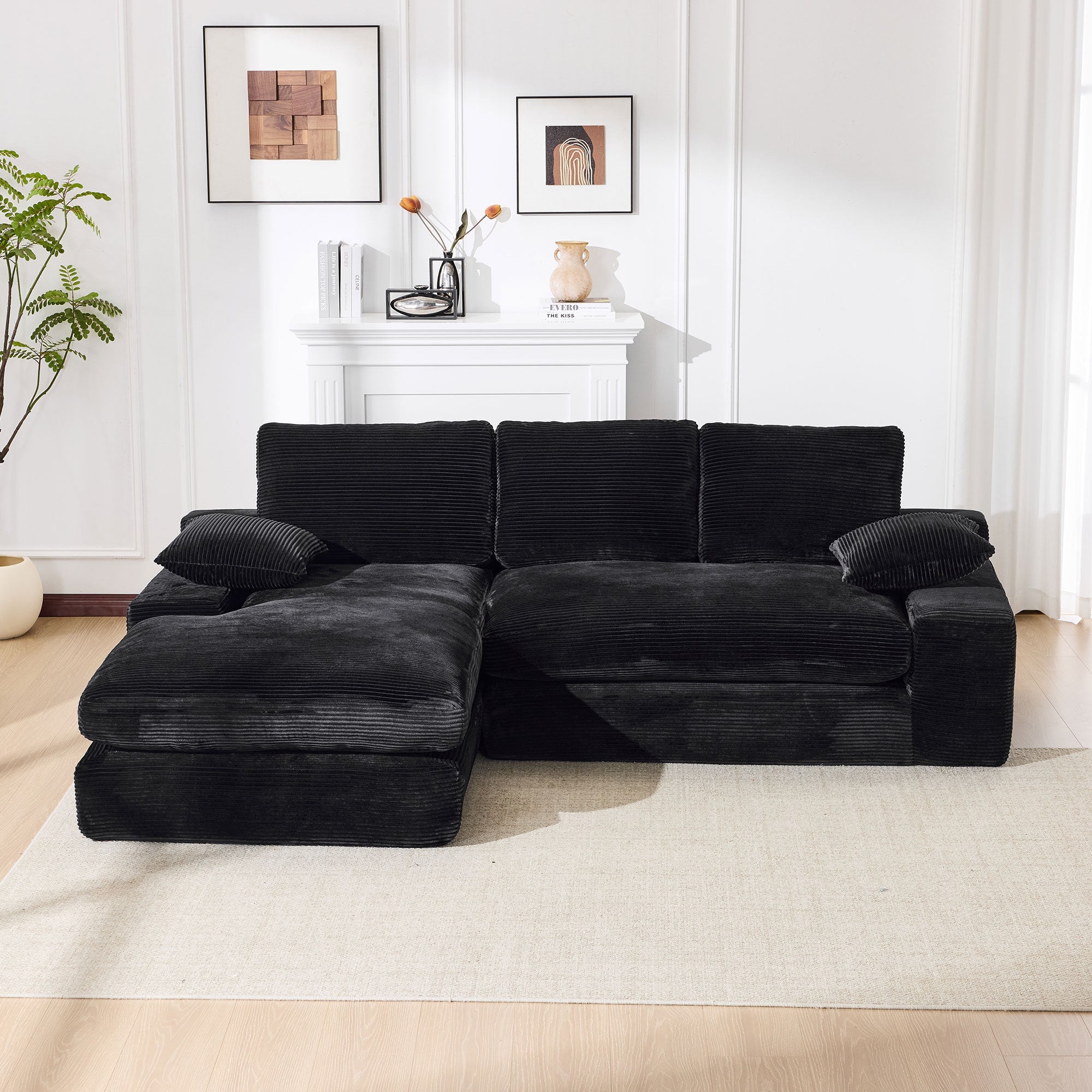 99*69' Modular Sectional Living Room Sofa Set, Modern Minimalist Style Couch, Upholstered Sleeper Sofa for Living Room, Bedroom, 2 PC Free Combination, Installation-free Sofa, L-Shape, Black