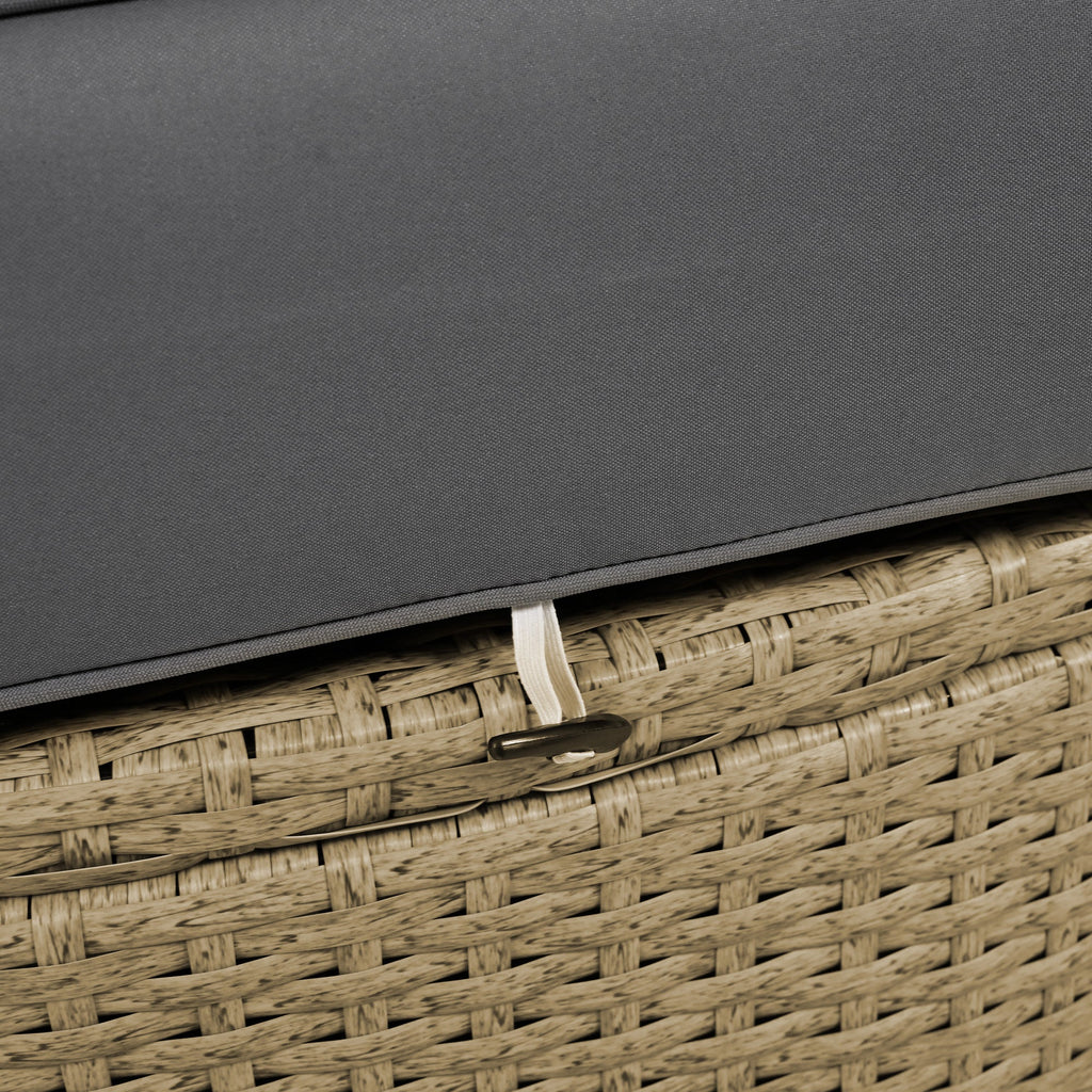 Outdoor Patio Daybed Wicker Rattan Double Daybed with Retractable Canopy, Grey, Polyester Upholstery, 71.7 x 63.4 x 62.2 inches