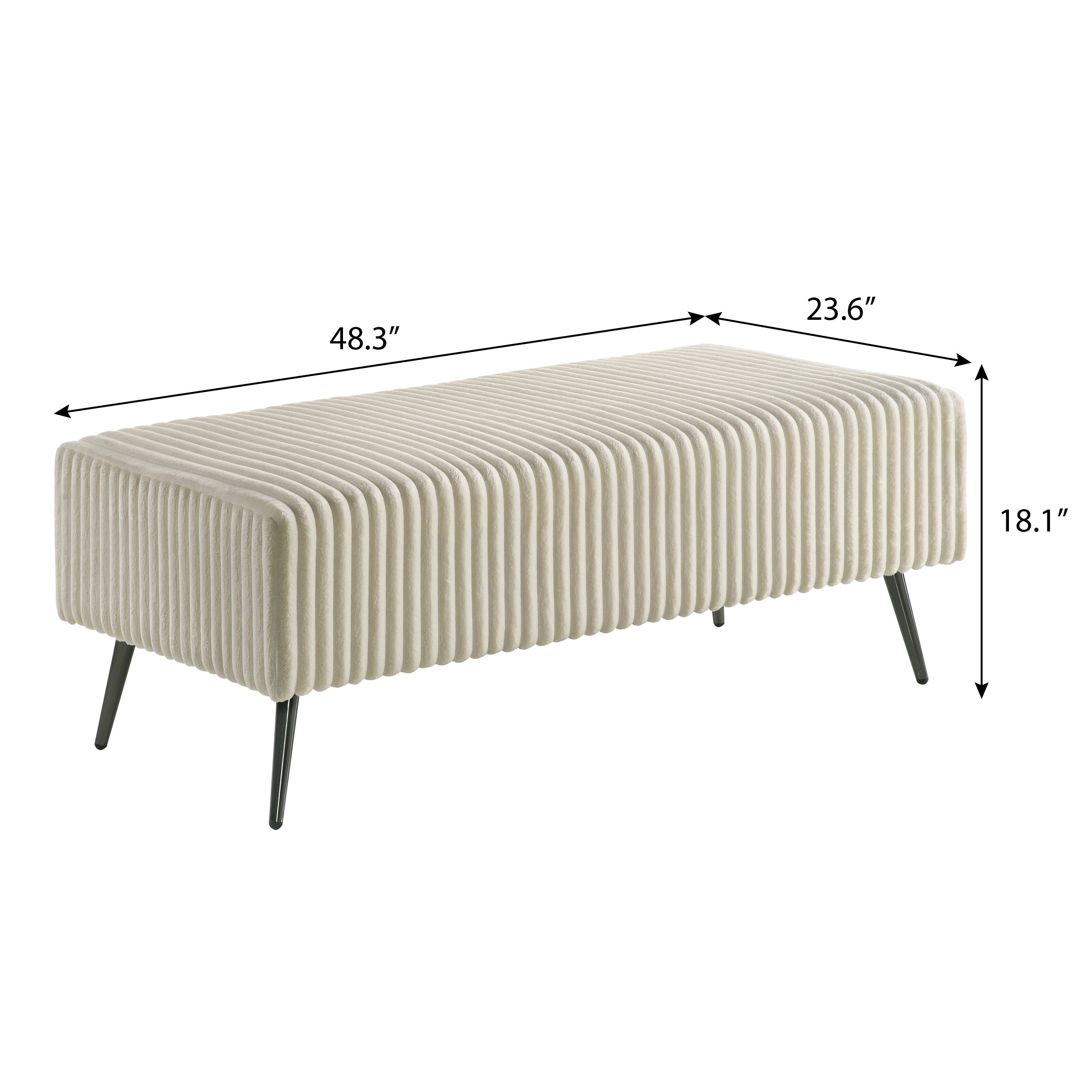 Mavela Wide Wale Corduroy Upholstery Panel Queen Bed with 2 Nightstands and Bench, Cream