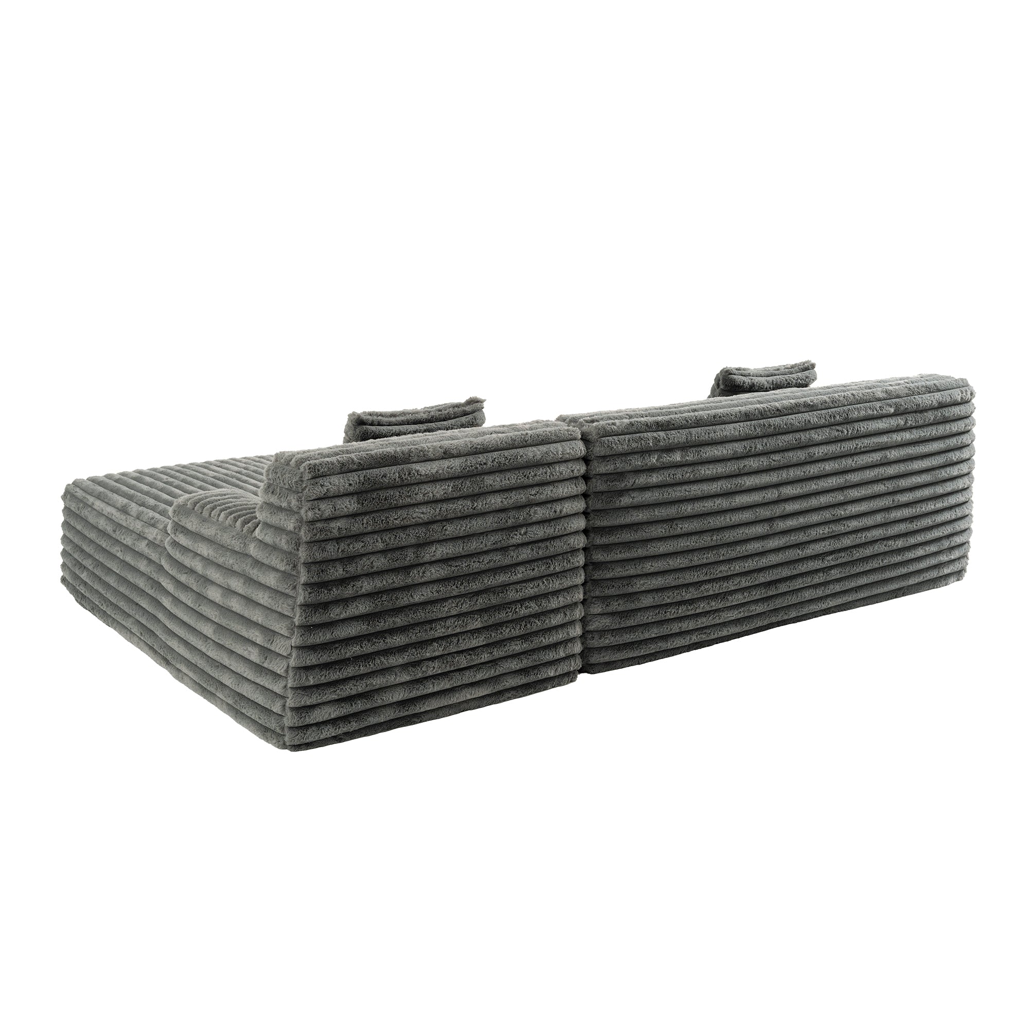 Cloud Sectional Sofa Upholstered Couch with Free-combined Design in Dark Gray Faux Rabbit Fur, 110'