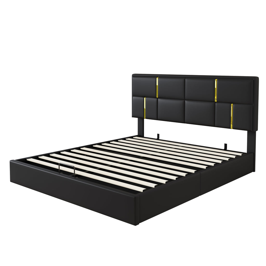 2-Pieces Bedroom Sets,Queen Size Upholstered Platform Bed with Hydraulic Storage System,Storage Ottoman with Metal Legs,Black(Old SKU:N733S207778B)