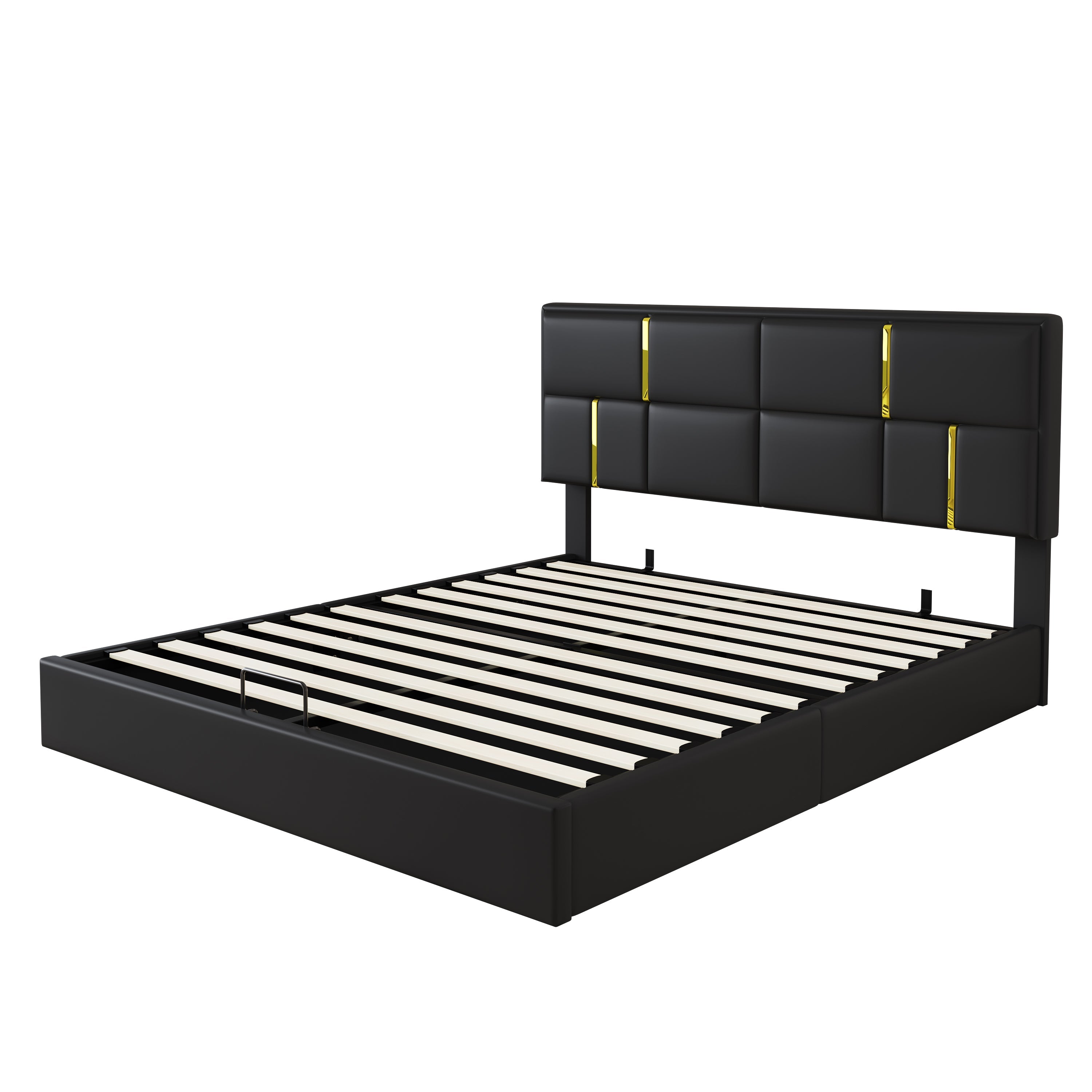 2-Pieces Bedroom Sets,Queen Size Upholstered Platform Bed with Hydraulic Storage System,Storage Ottoman with Metal Legs,Black(Old SKU:N733S207778B)