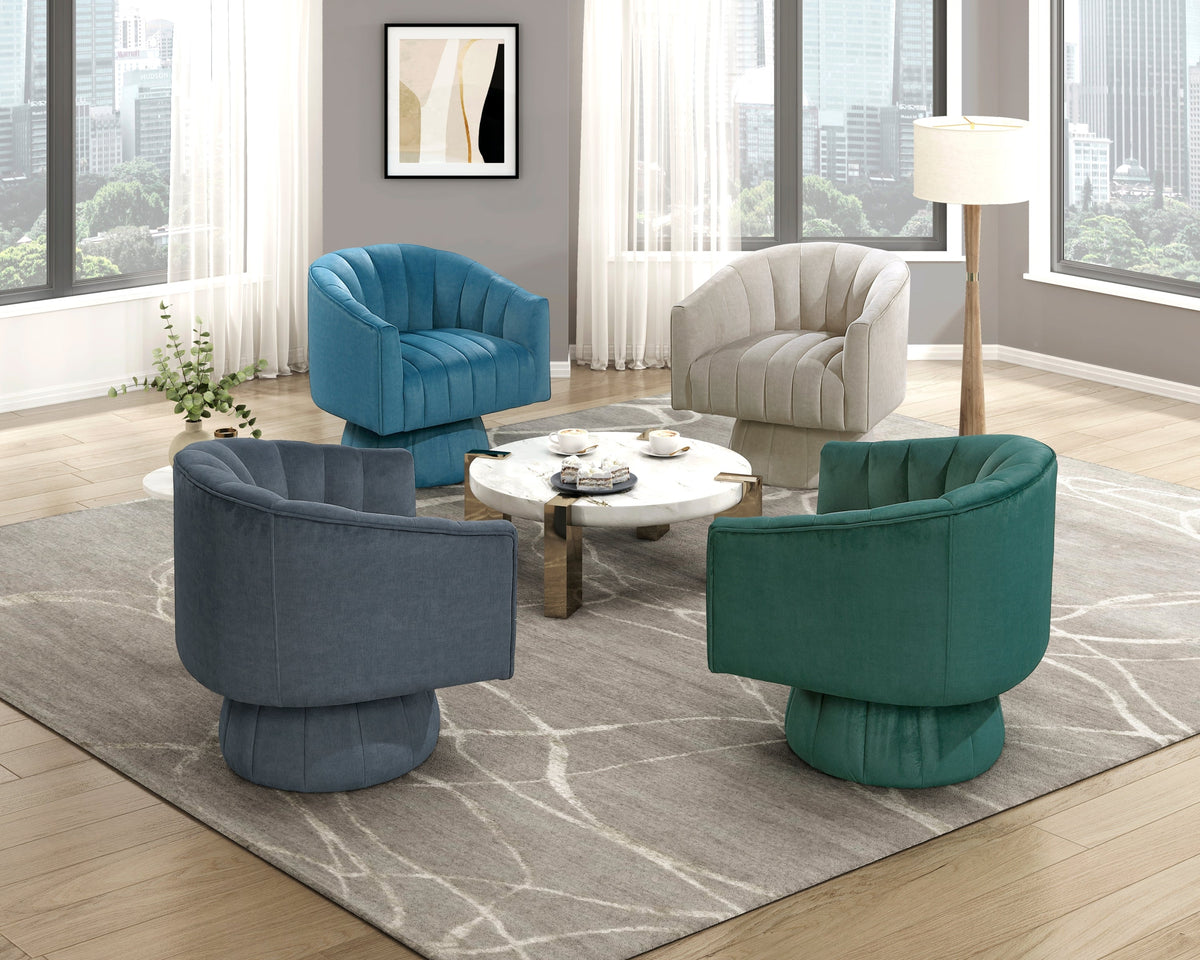 Taupe Velvet Accent Chair Modern Luxury Living Room Furniture, 1pc Swivel Chair Comfortable Barrel Back