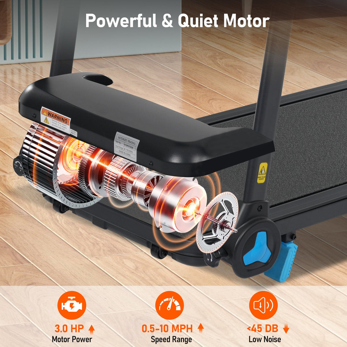 Folding Treadmills for Home Small, 3.0HP Portable Treadmill with 8% Incline,10MPH Walking Pad with Incline, 300 LBS Walking Pad Treadmills with Bluetooth, Heart Rate Sensors,Charge Station