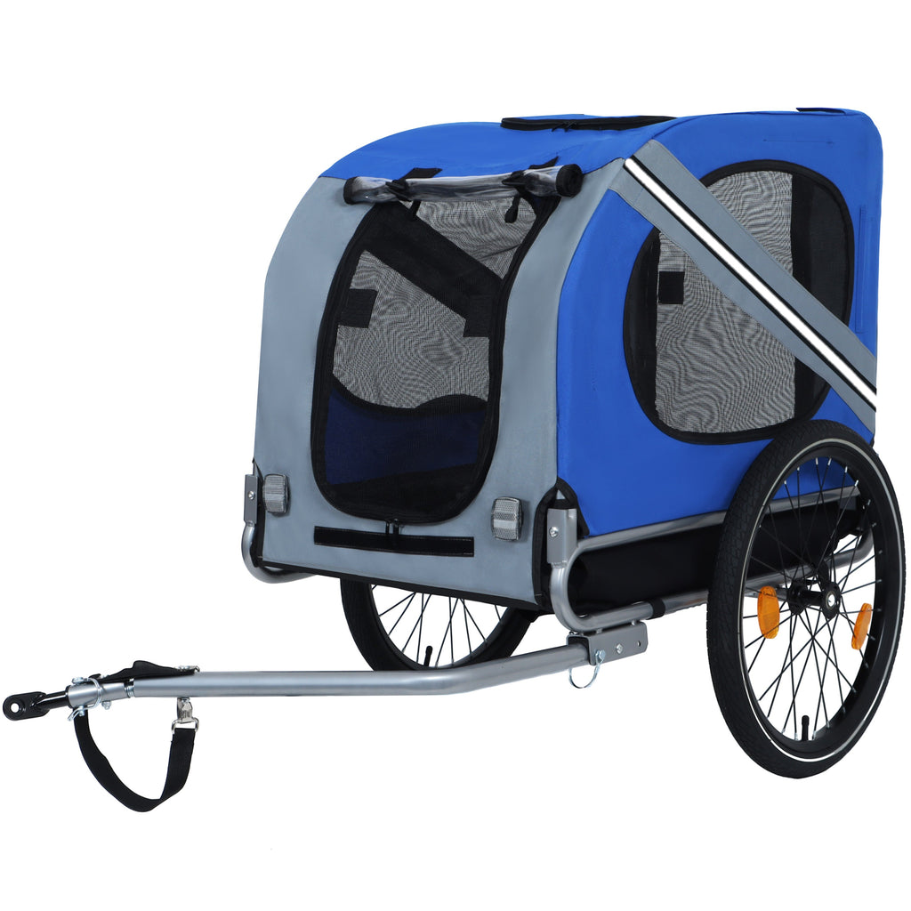 Large Folding Bike Trailer for Dogs – 66LB Capacity All-Terrain Pet Carrier, Durable Steel Frame for Cycling, Jogging, Camping & Outdoor Adventures, Blue-Gray