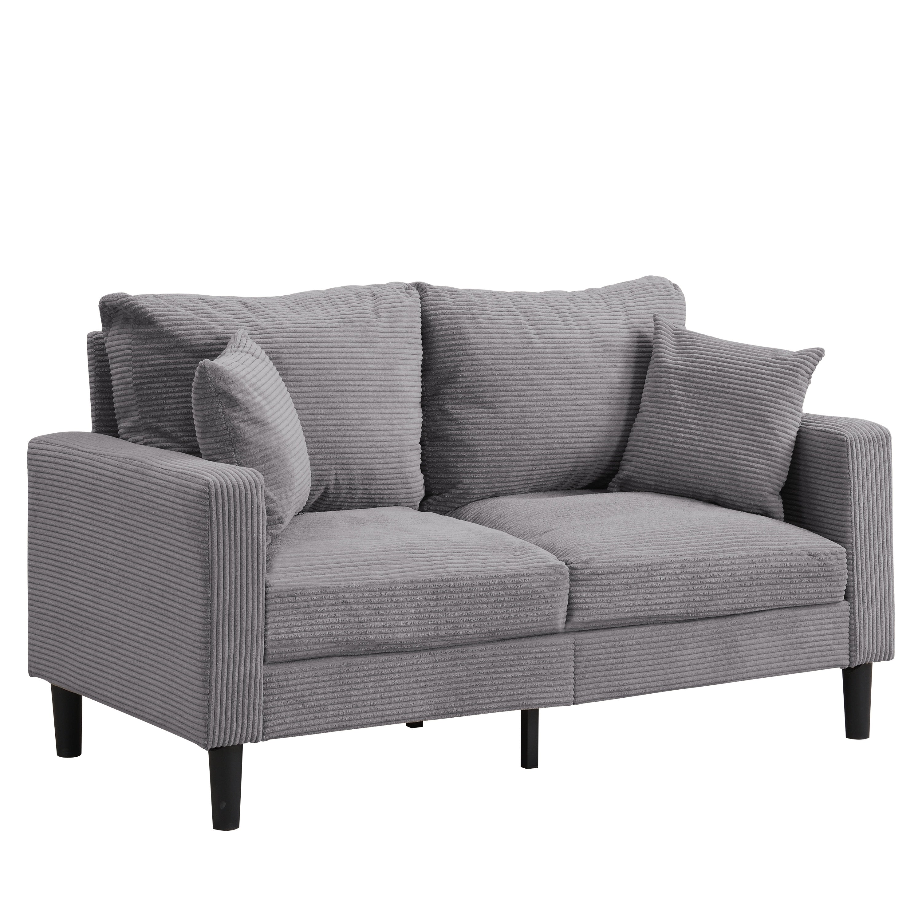 Modern Upholstered Light Gray Loveseat Sofa with Wooden Frame for Small Spaces