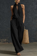 Women's Cotton Linen Sleeveless Top & Wide-Leg Pants Two-Piece Set