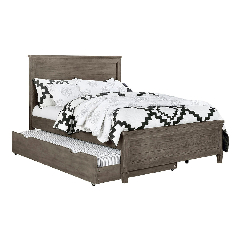 Transitional Full Size Bed w Trundle 2x Nightstands Warm Gray Bedroom Furniture Wood Grain Texture 3pc Set