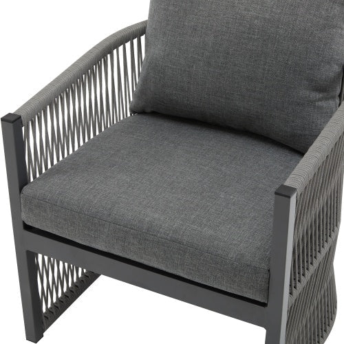 LuneluX_Home – Curved Rope-Weave Lounge Chair (Gray & Natural Beige)
