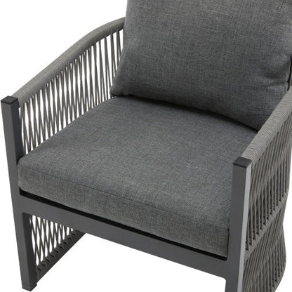 LuneluX_Home – Curved Rope-Weave Lounge Chair (Gray & Natural Beige)