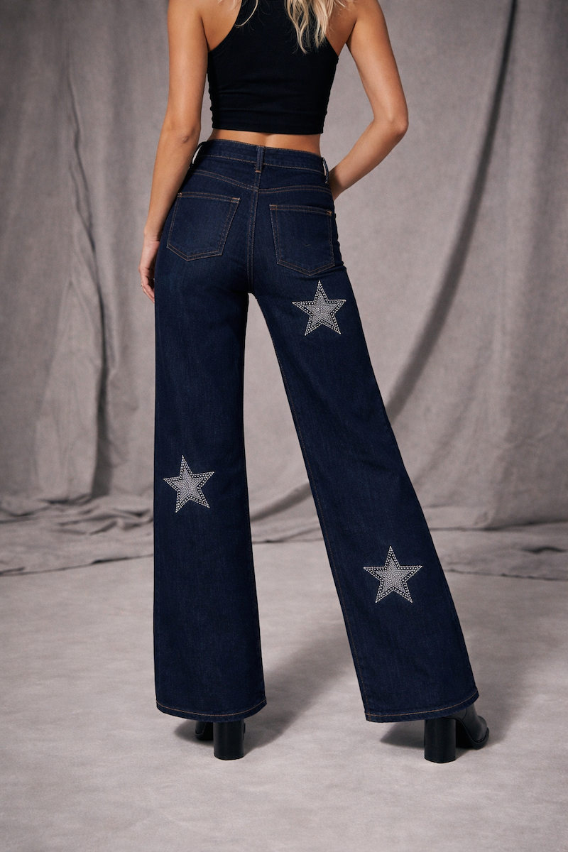 Star Rhinestones Wide Leg Jea