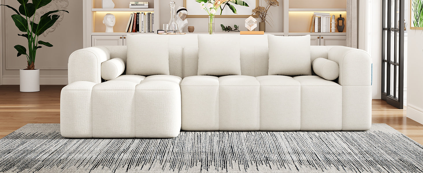 Modern Beige Modular Sectional Sofa with Deep Seating and Side Pockets, Chenille Upholstery, 101.2'
