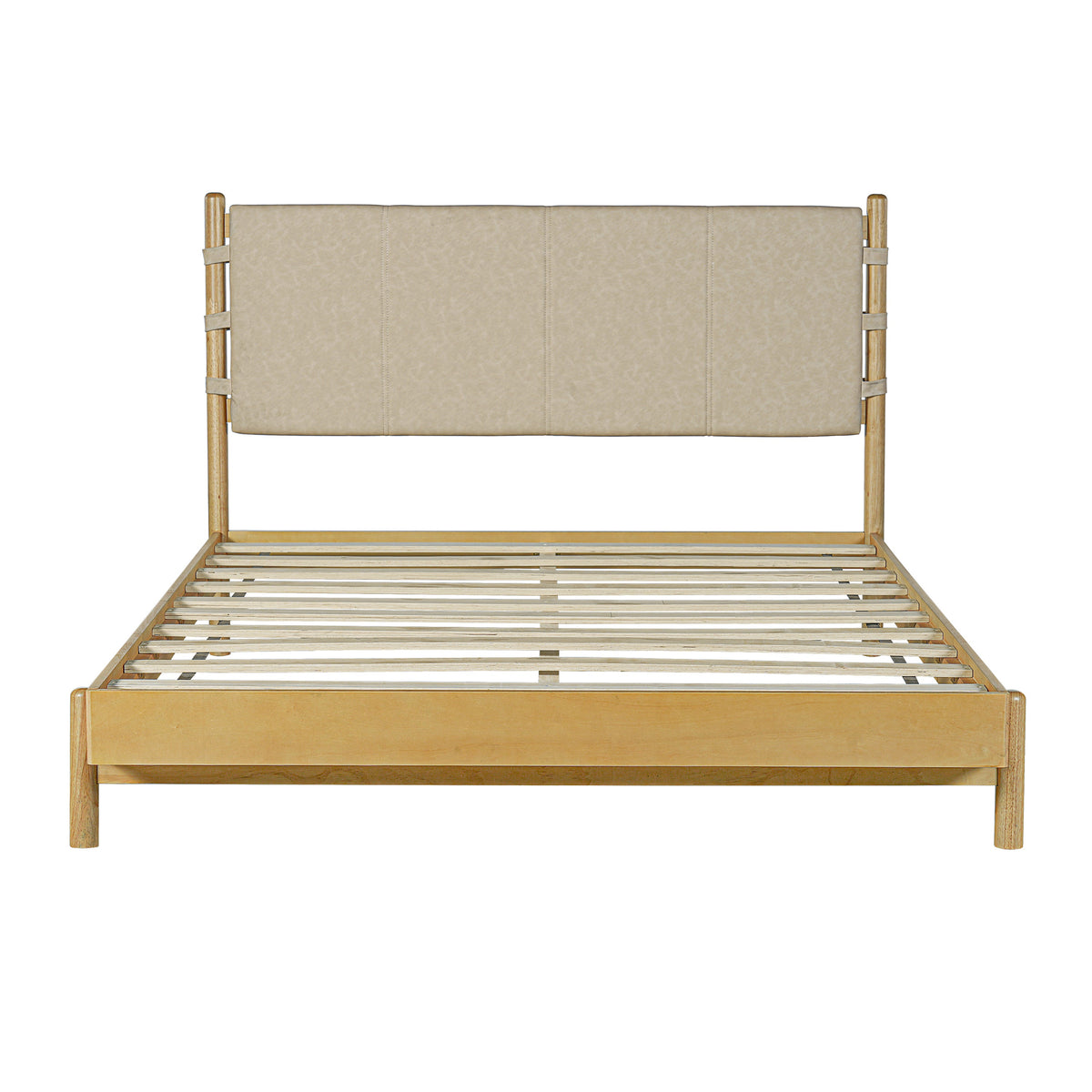 Modern Queen Bed Frame Set with 2 Nightstands, Beige Wood Platform Bed with Headboard and Matching Bedside Tables for Bedroom