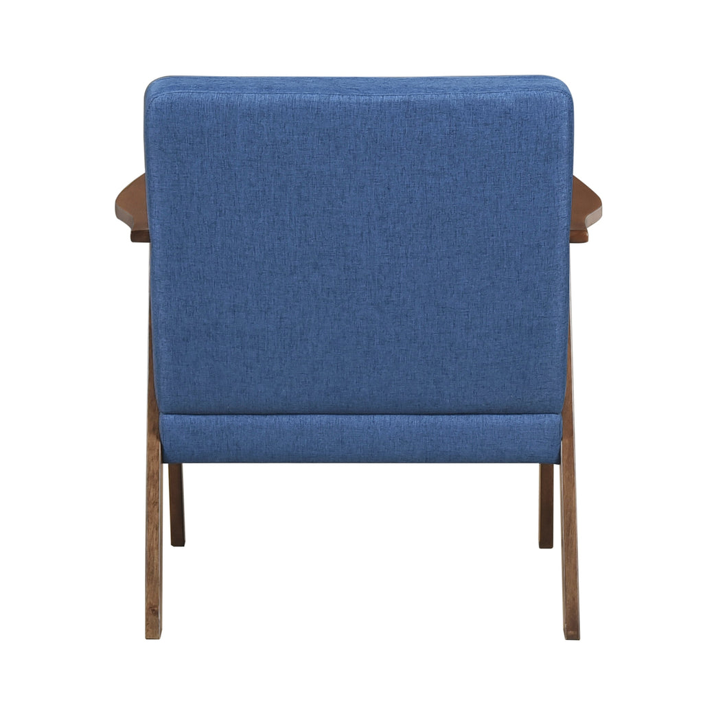 Modern Home Furniture Blue Fabric Upholstery 1pc Accent Chair Brown Finish Solid Rubberwood Contemporary Cushion Seat