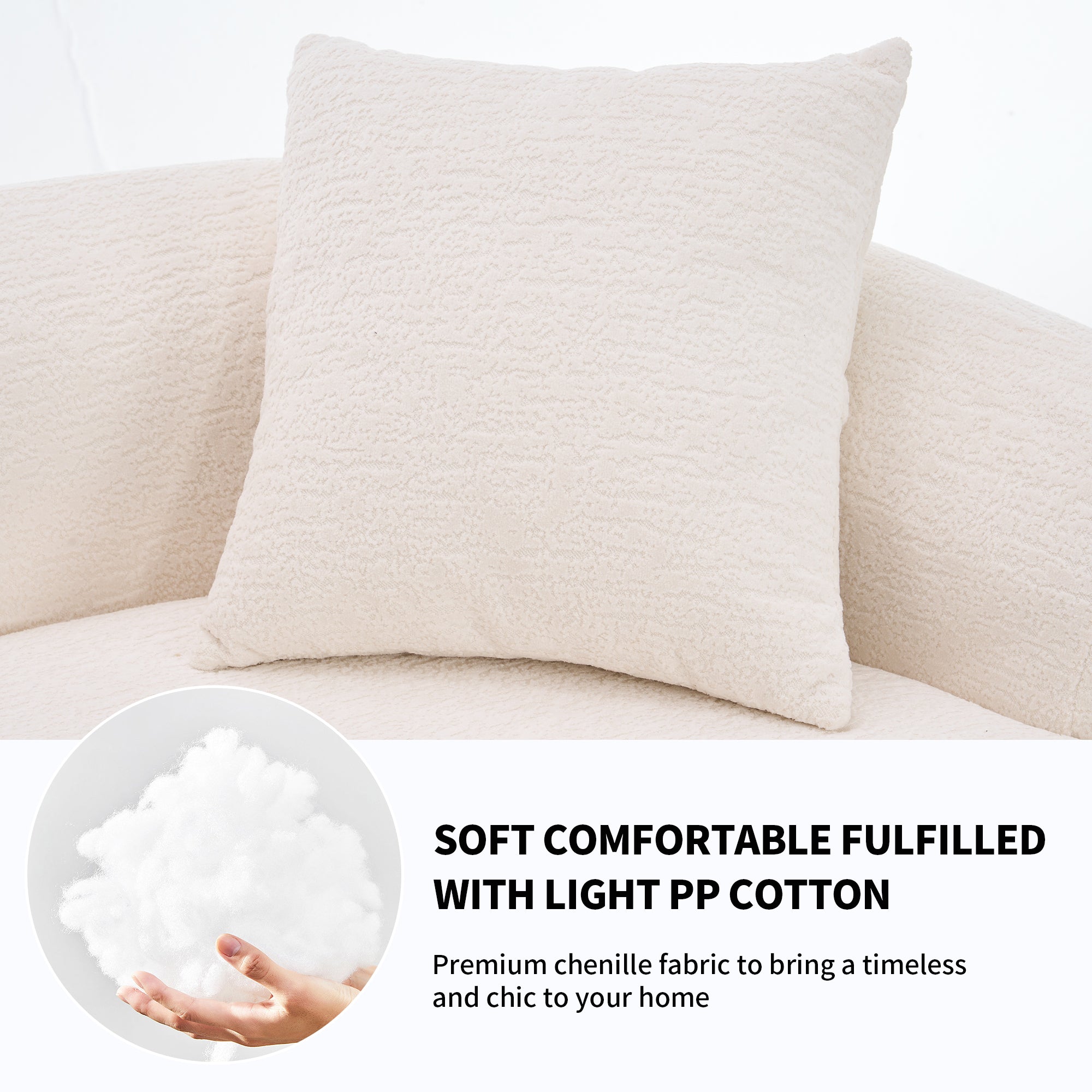 LY-025 Full Compression Sponge Sofa Cloud White Curved Modular Sectional 30D High-Density Chenille Sleeper Couch 110'L