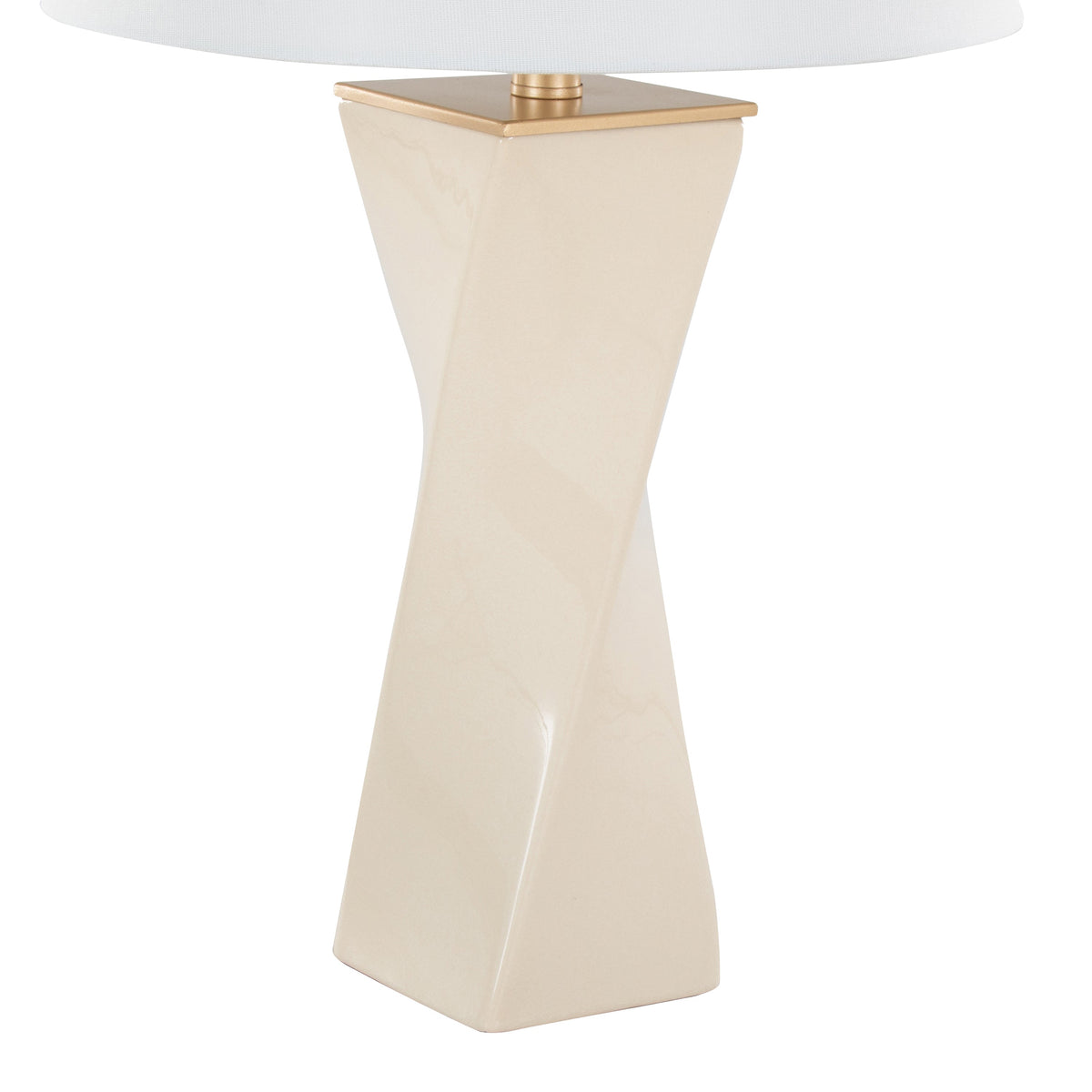 Curvo Square Contemporary 27' Ceramic Table Lamp in Cream Ceramic, Gold Metal, and White Linen by LumiSource