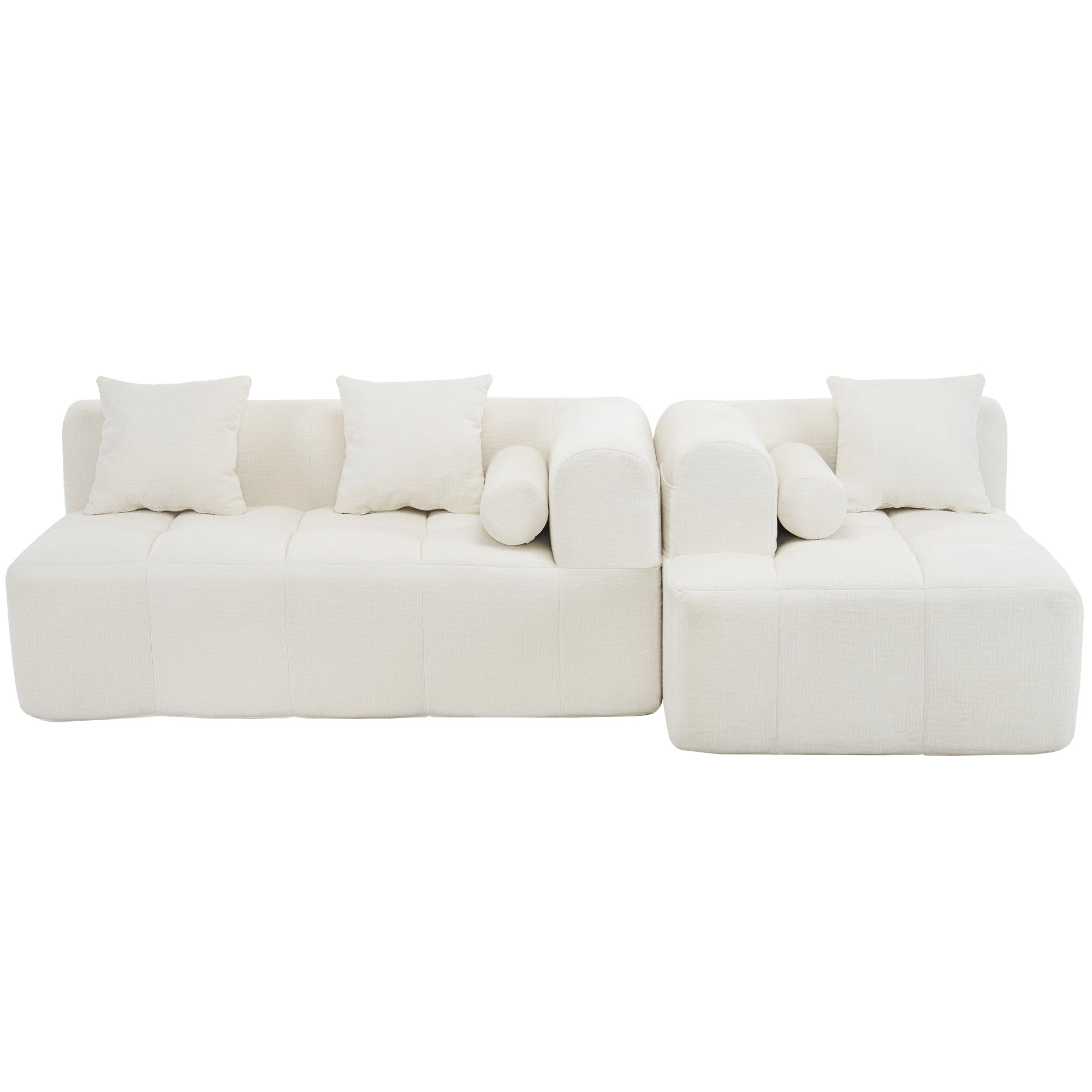 Modern Beige Modular Sectional Sofa with Deep Seating and Side Pockets, Chenille Upholstery, 101.2'
