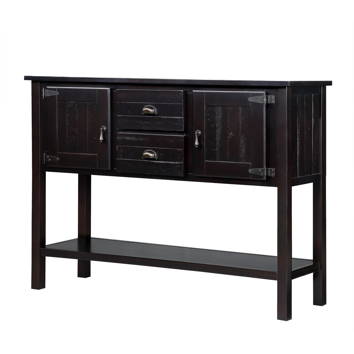 48'' Solid Wood Sideboard Console Table with 2 Drawers and Cabinets and Bottom Shelf, Retro Style Storage Dining Buffet Server Cabinet for Living Room Kitchen Dining Room (Espresso