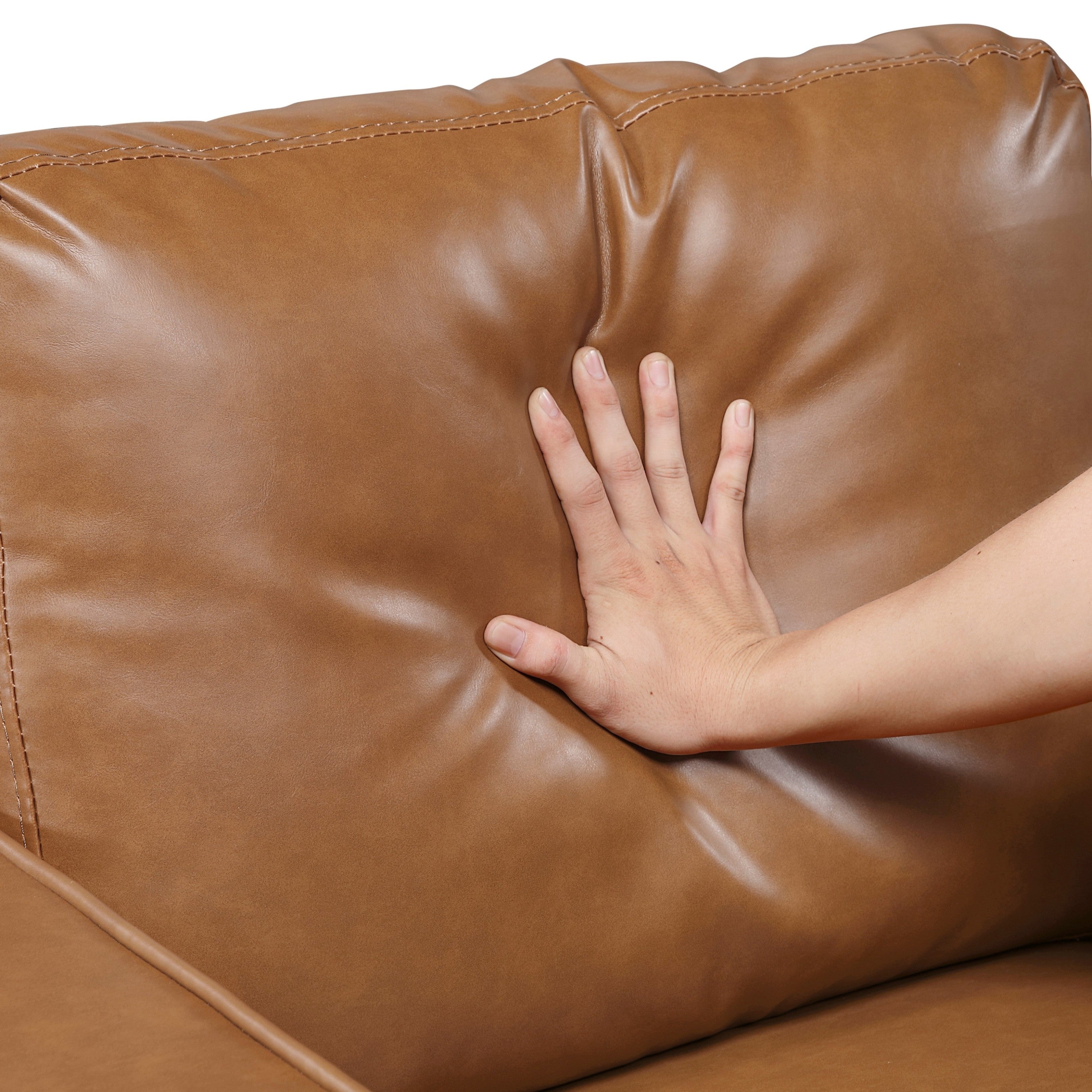 Modern Living Room Furniture 3pc Set Sofa Loveseat Chair Brown Faux Leather Upholstered Cushion Back Seat Solid Wood